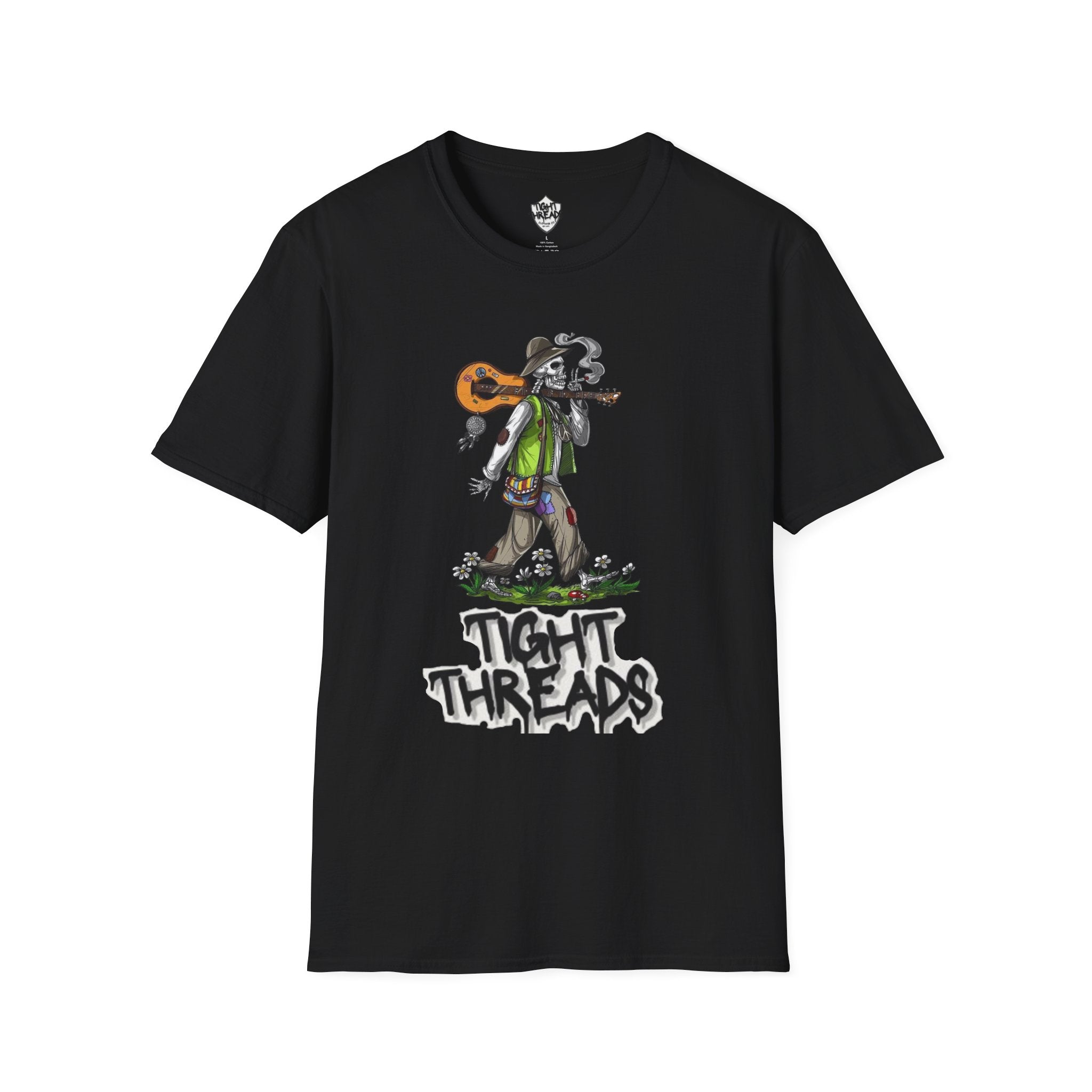 Festival Vibes Unisex Softstyle T-Shirt - Skull Guitar Graphic Tee, Music Lover Gift, Boho Apparel, Unisex Summer Shirt, Cool Casual Wear