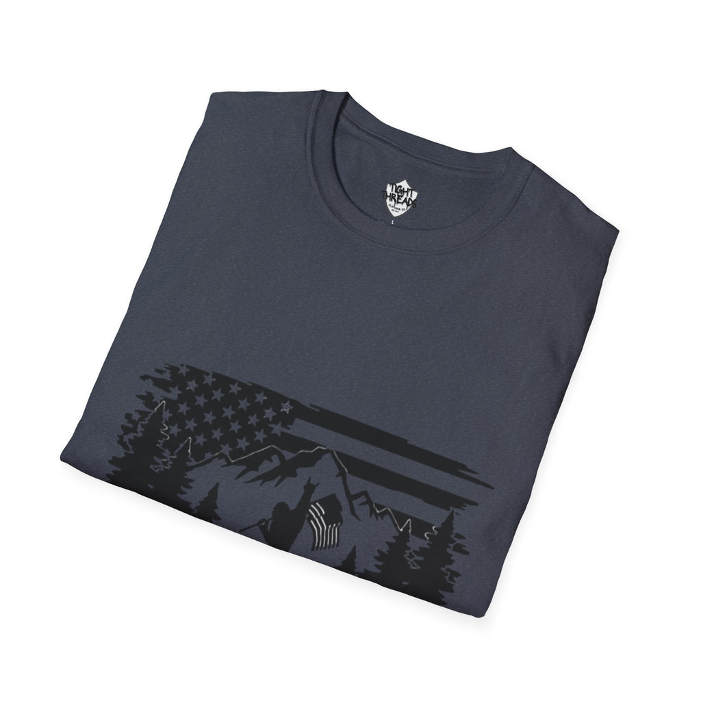 Bigfoot Forest Flag T-Shirt | Sasquatch Hiking Mountain Tee