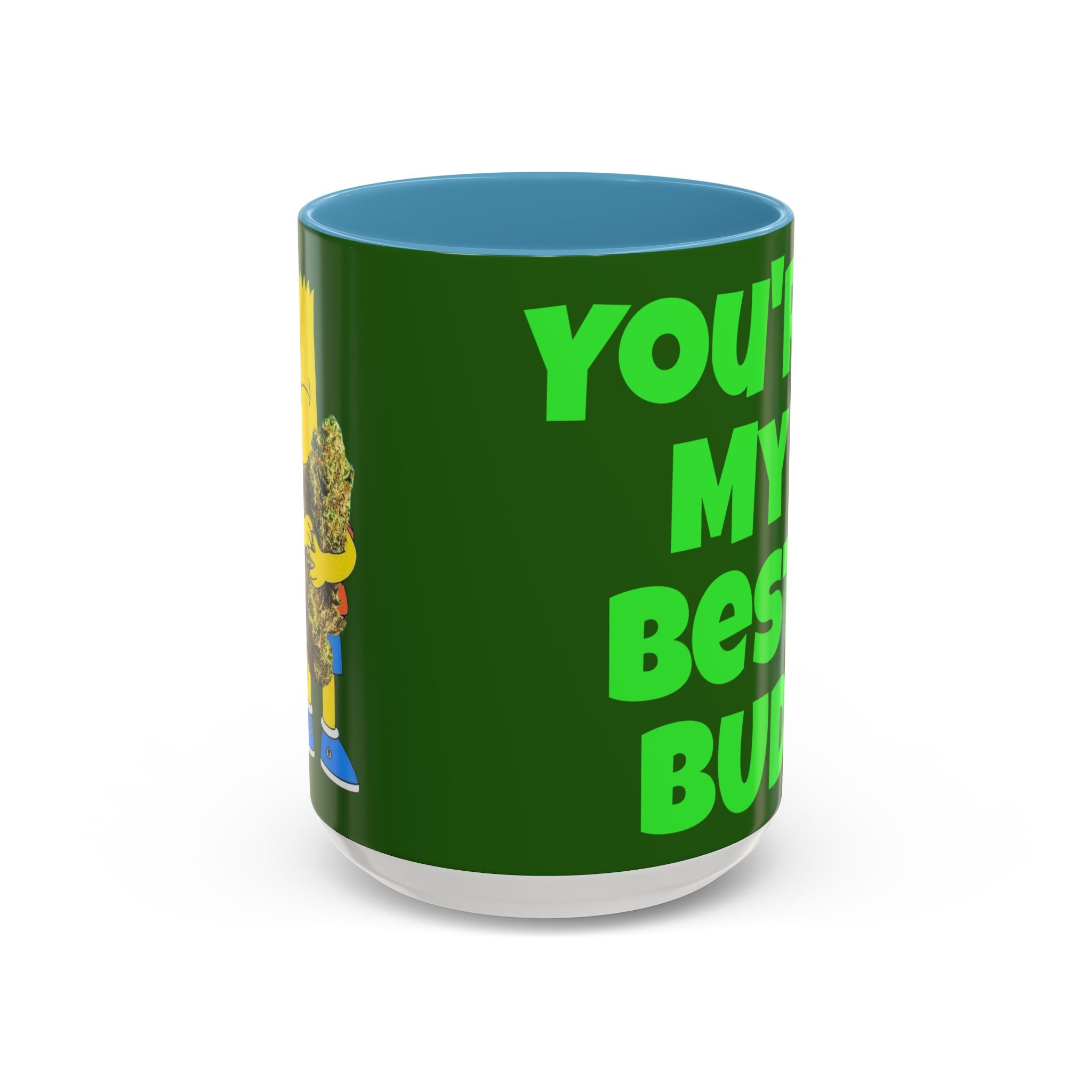 Leafy Green Lettering Accent Coffee Mug 11oz 15oz | Forest Background, Contrasting Handle