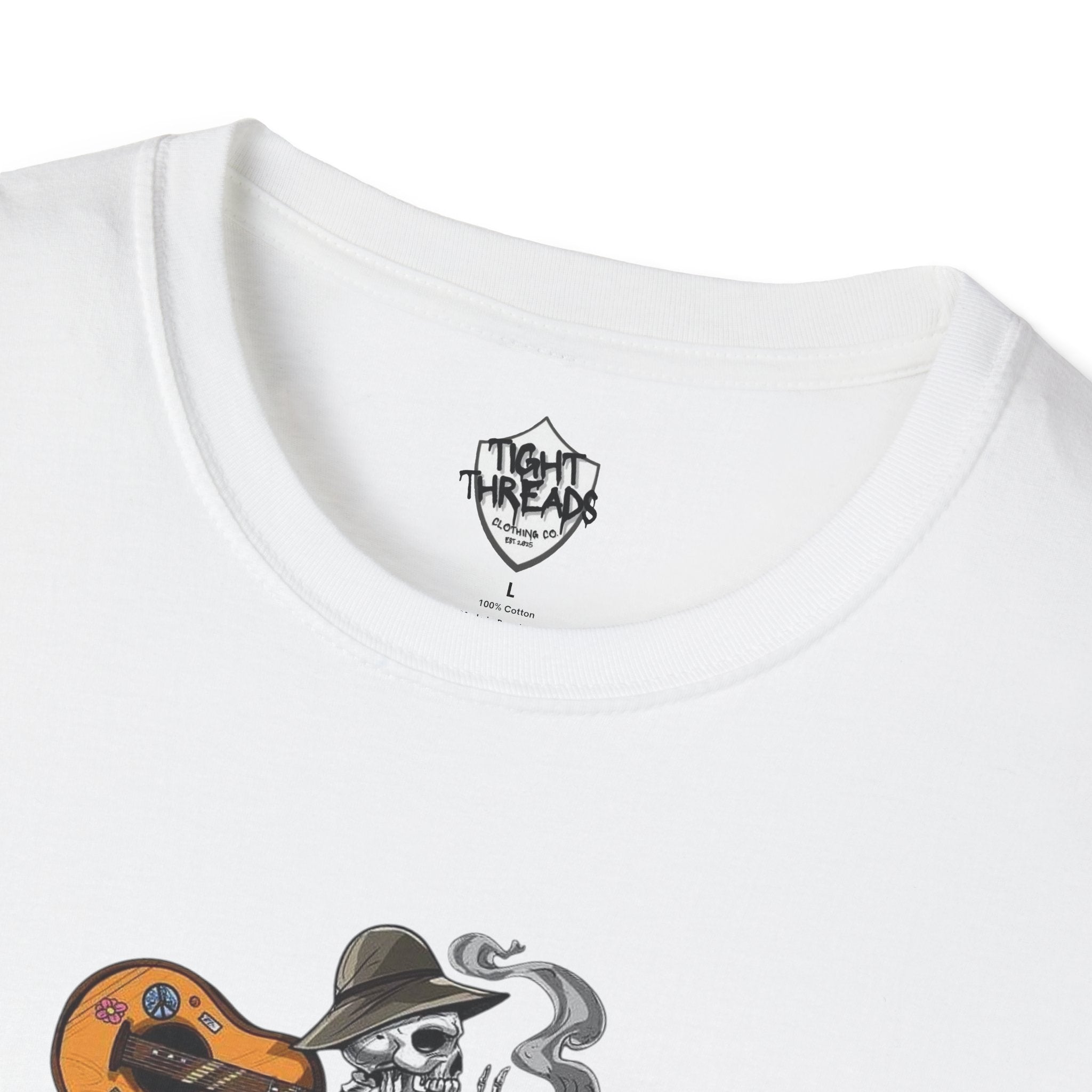 Festival Vibes Unisex Softstyle T-Shirt - Skull Guitar Graphic Tee, Music Lover Gift, Boho Apparel, Unisex Summer Shirt, Cool Casual Wear