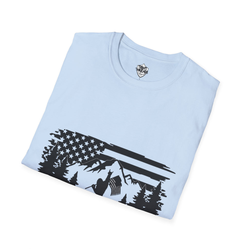 Bigfoot Forest Flag T-Shirt | Sasquatch Hiking Mountain Tee