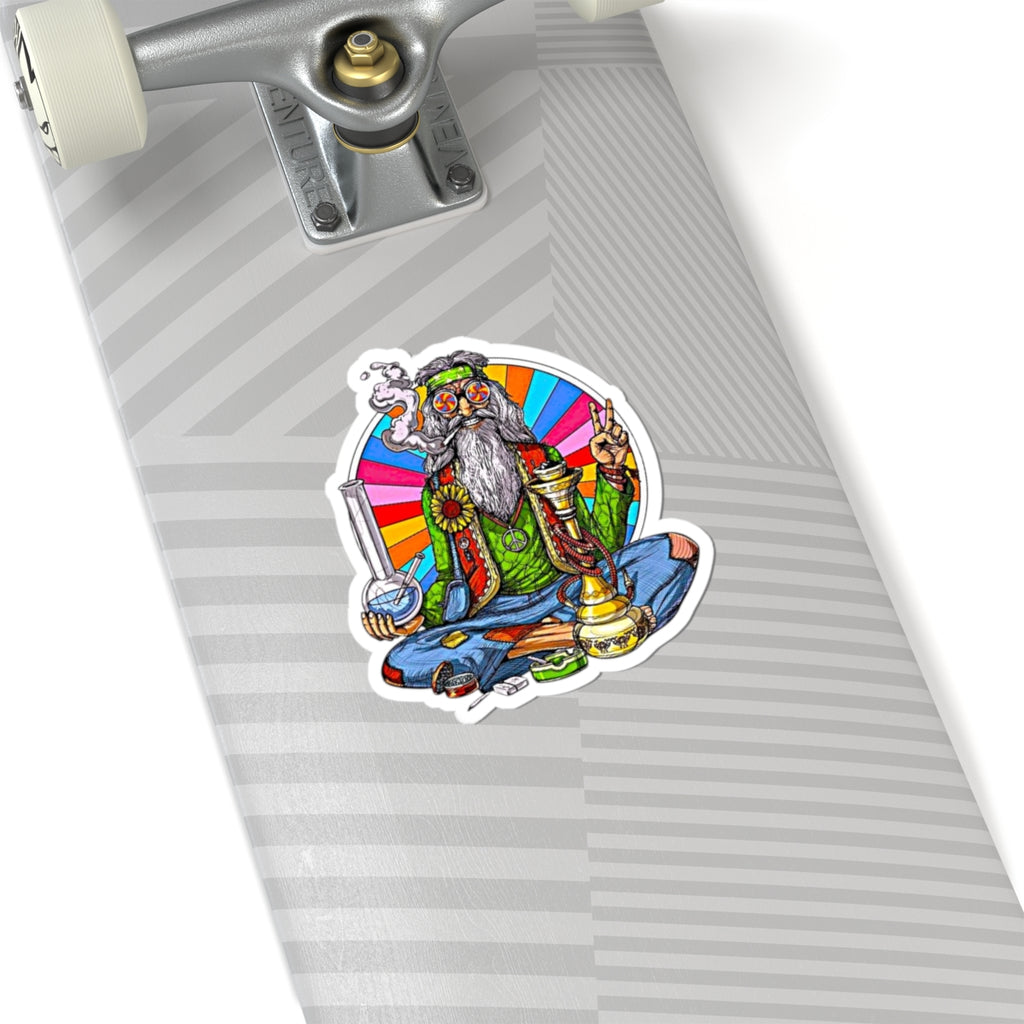 Meditating Stoner Wizard Kiss-Cut Stickers | Psychedelic Rainbow