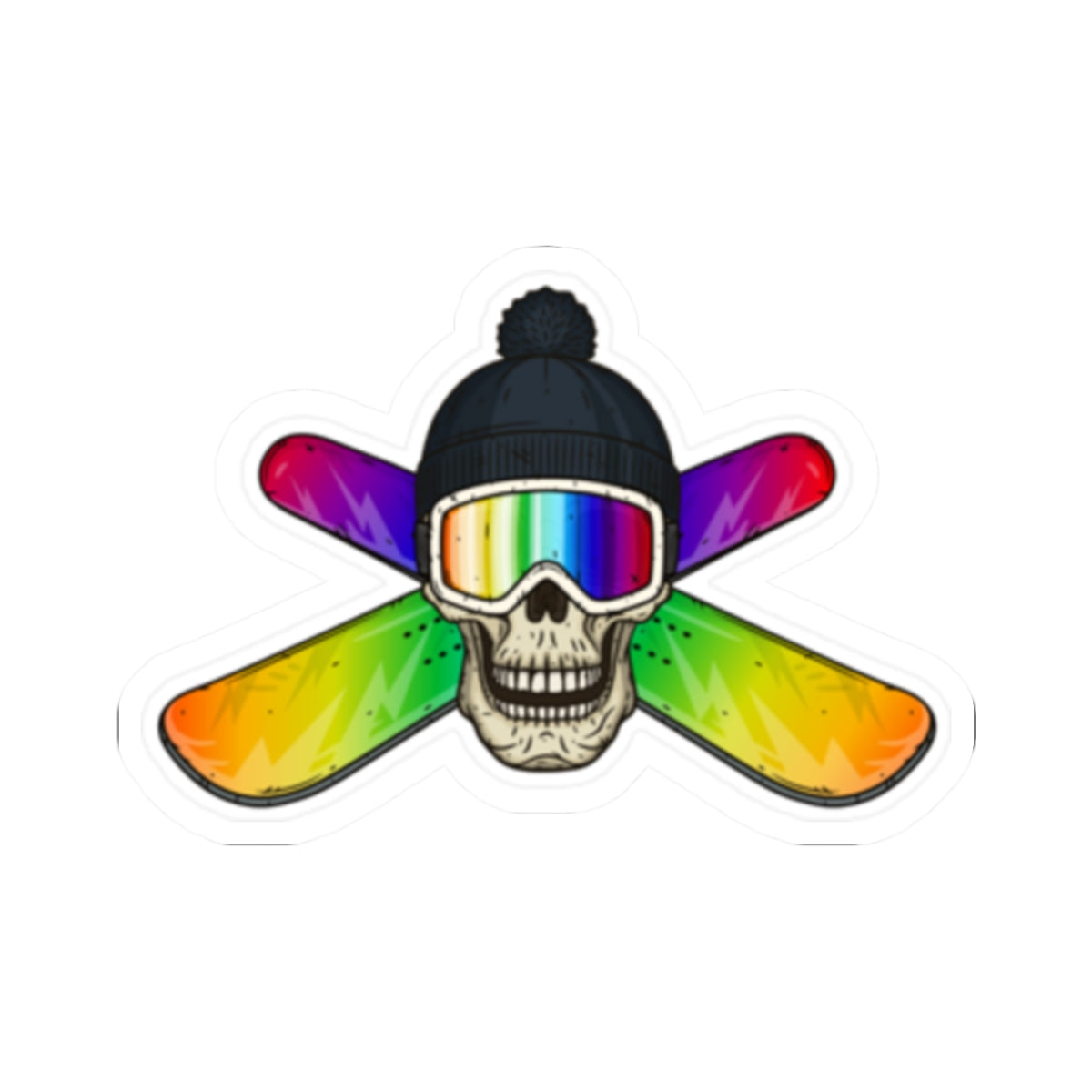 Rainbow Ski Skull Kiss-Cut Stickers, Cool Gifts for Ski Lovers, Snowboarders, Winter Sports Decor, Trendy Laptop Stickers, Unique Car Decals