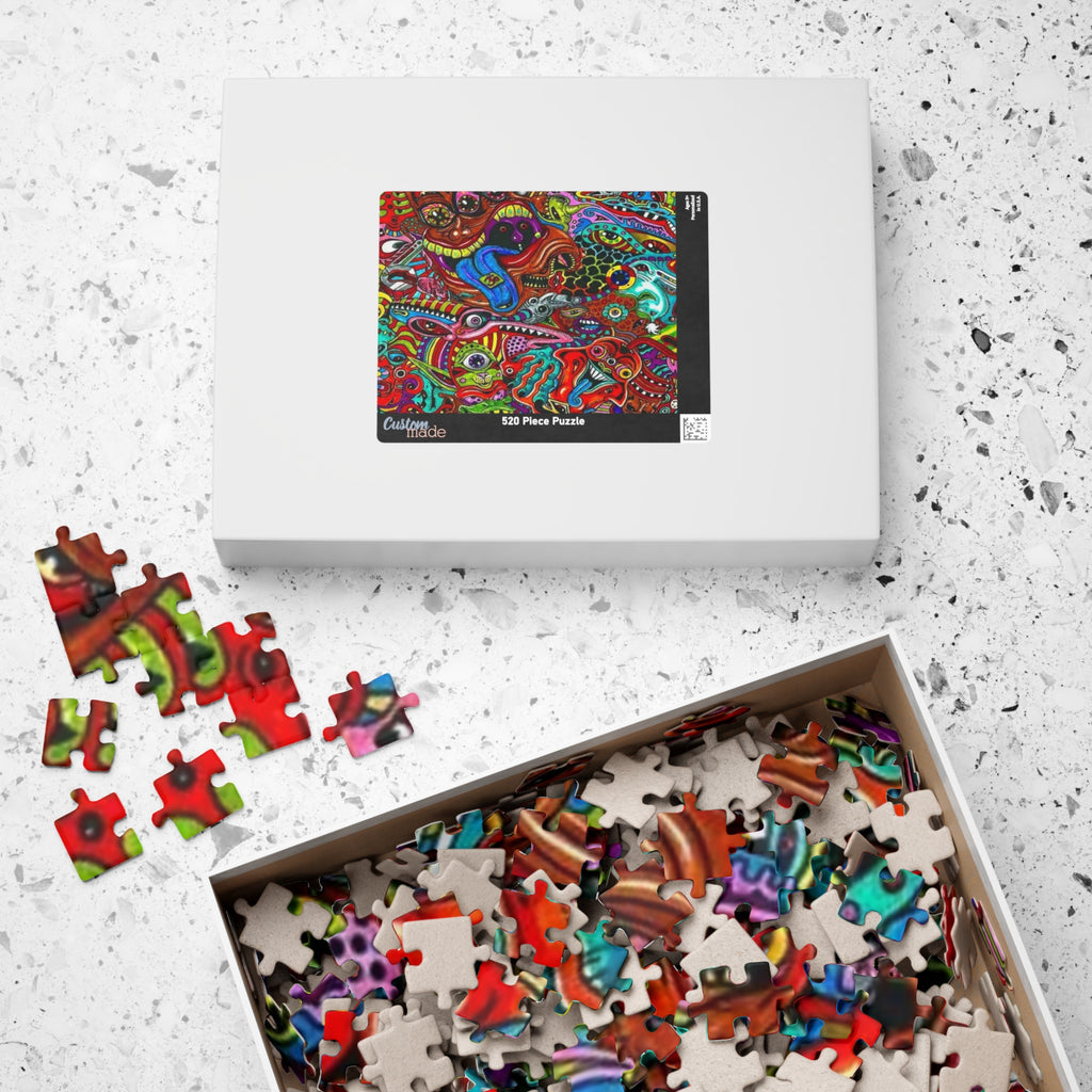 Psychedelic Monster Collage Puzzle 500+ Piece | Colorful Trippy Art Jigsaw