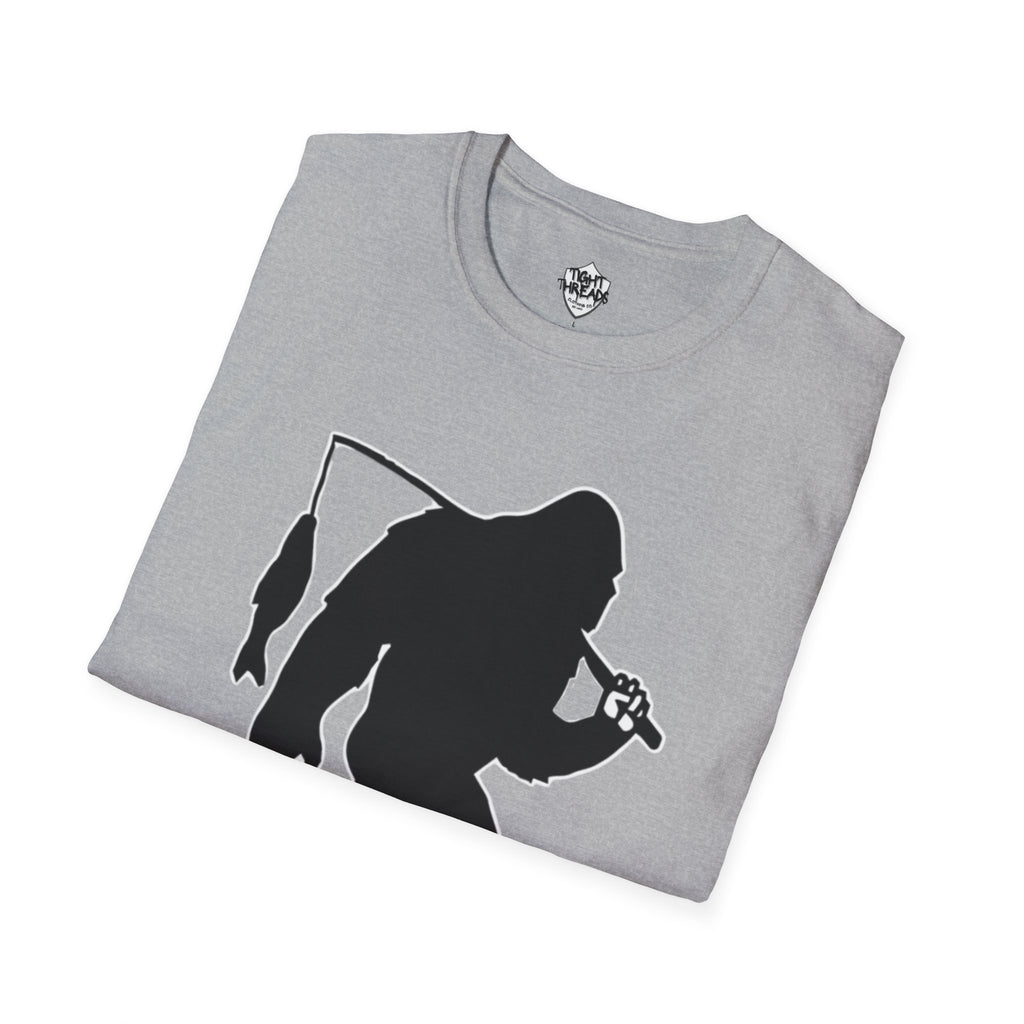 Bigfoot Fishing T-Shirt | Sasquatch Fisherman Silhouette