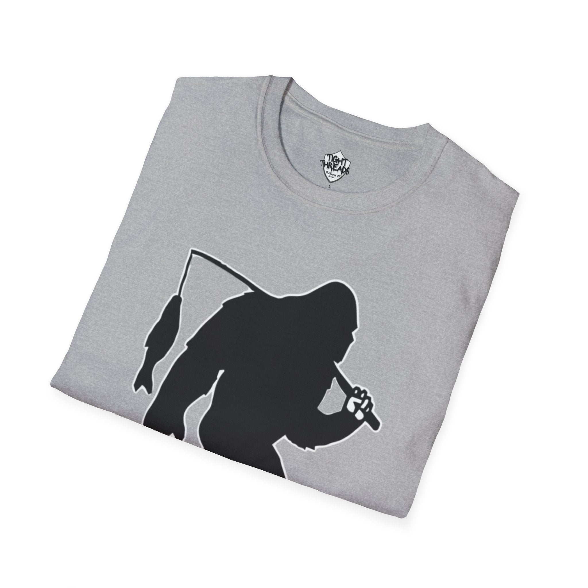 Bigfoot Fishing T-Shirt | Sasquatch Fisherman Silhouette