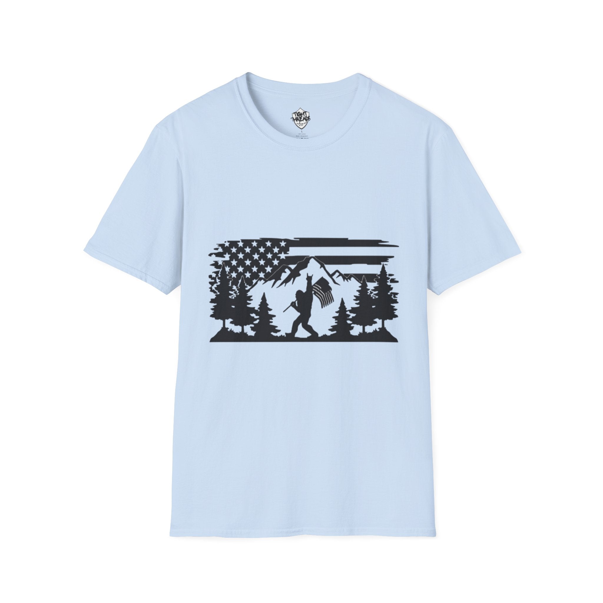 Bigfoot Forest Flag T-Shirt | Sasquatch Hiking Mountain Tee