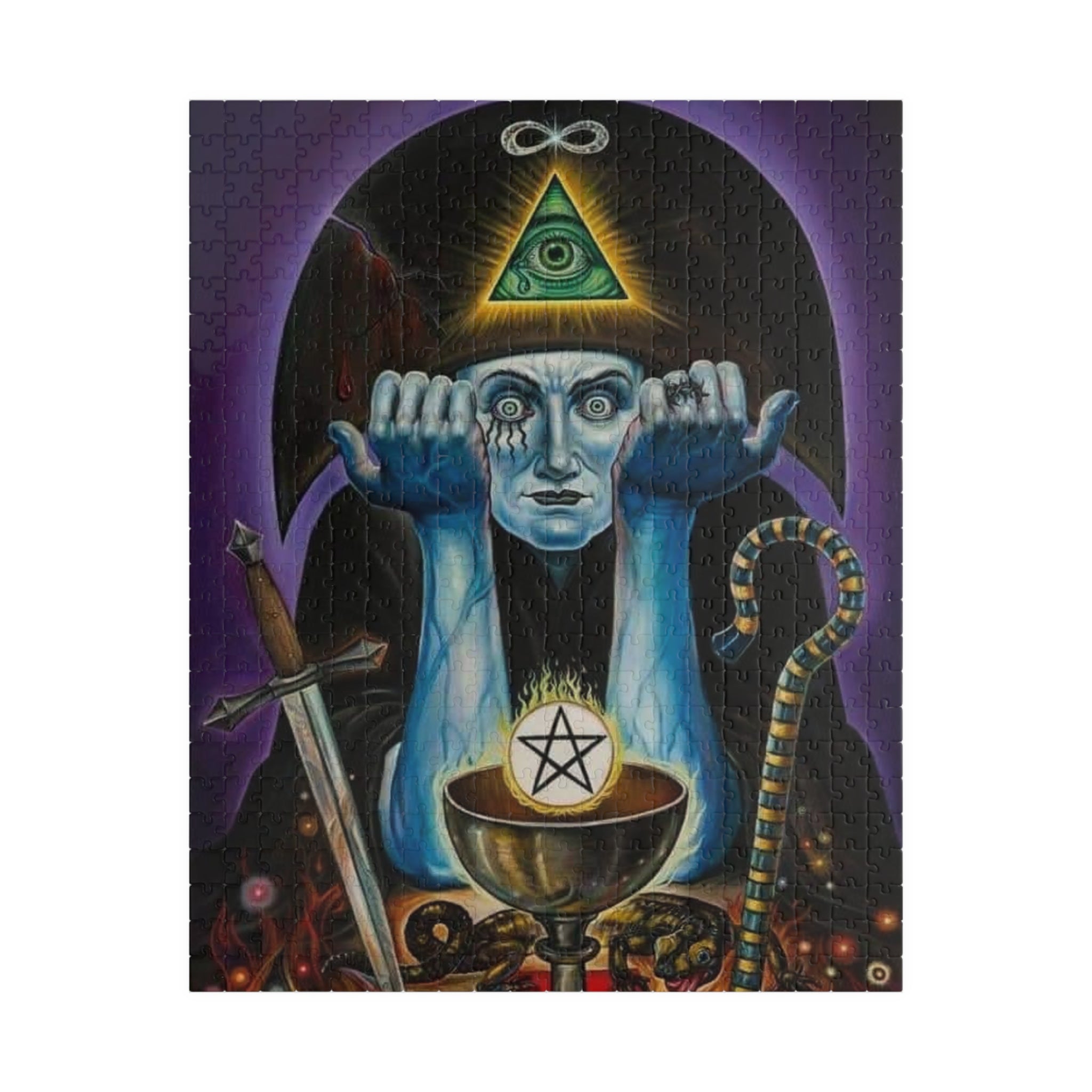 Occult Tarot Illustration Puzzle 520 Piece | Mystic Eye Pentagram Chalice Puzzle