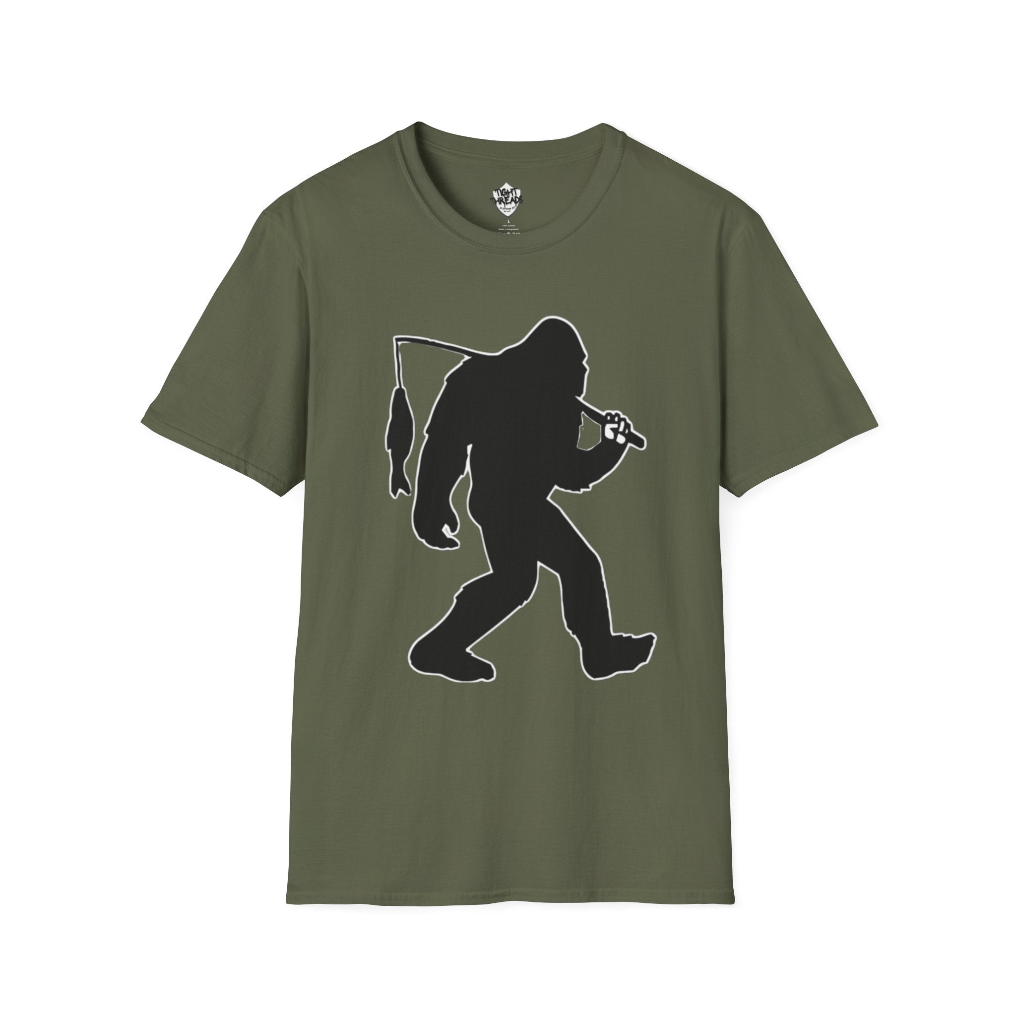 Bigfoot Fishing T-Shirt | Sasquatch Fisherman Silhouette