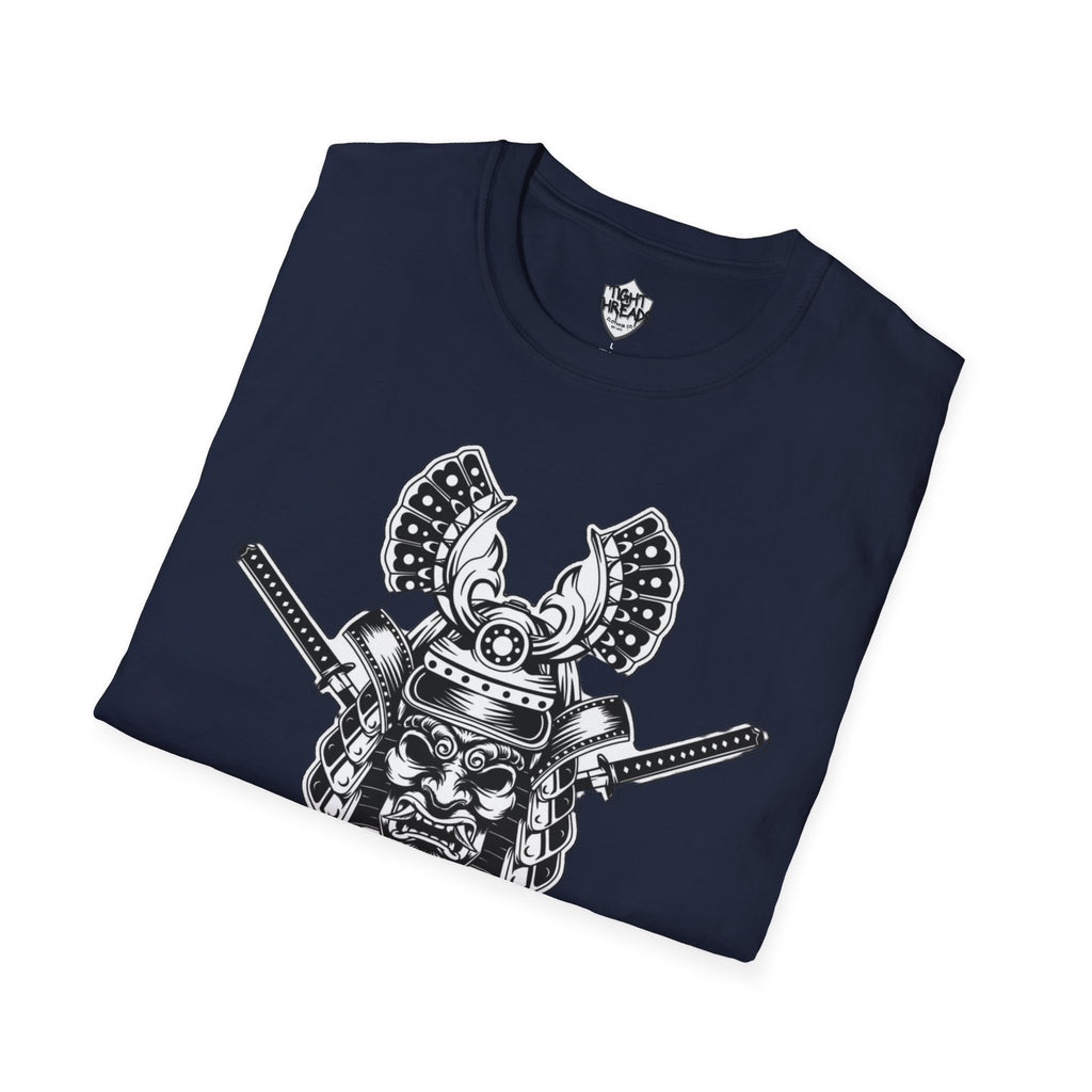 Samurai Skull Graphic T-Shirt, Unisex Softstyle Tee, Edgy Streetwear, Perfect for Anime Fans, Casual Wear, Birthday Gift