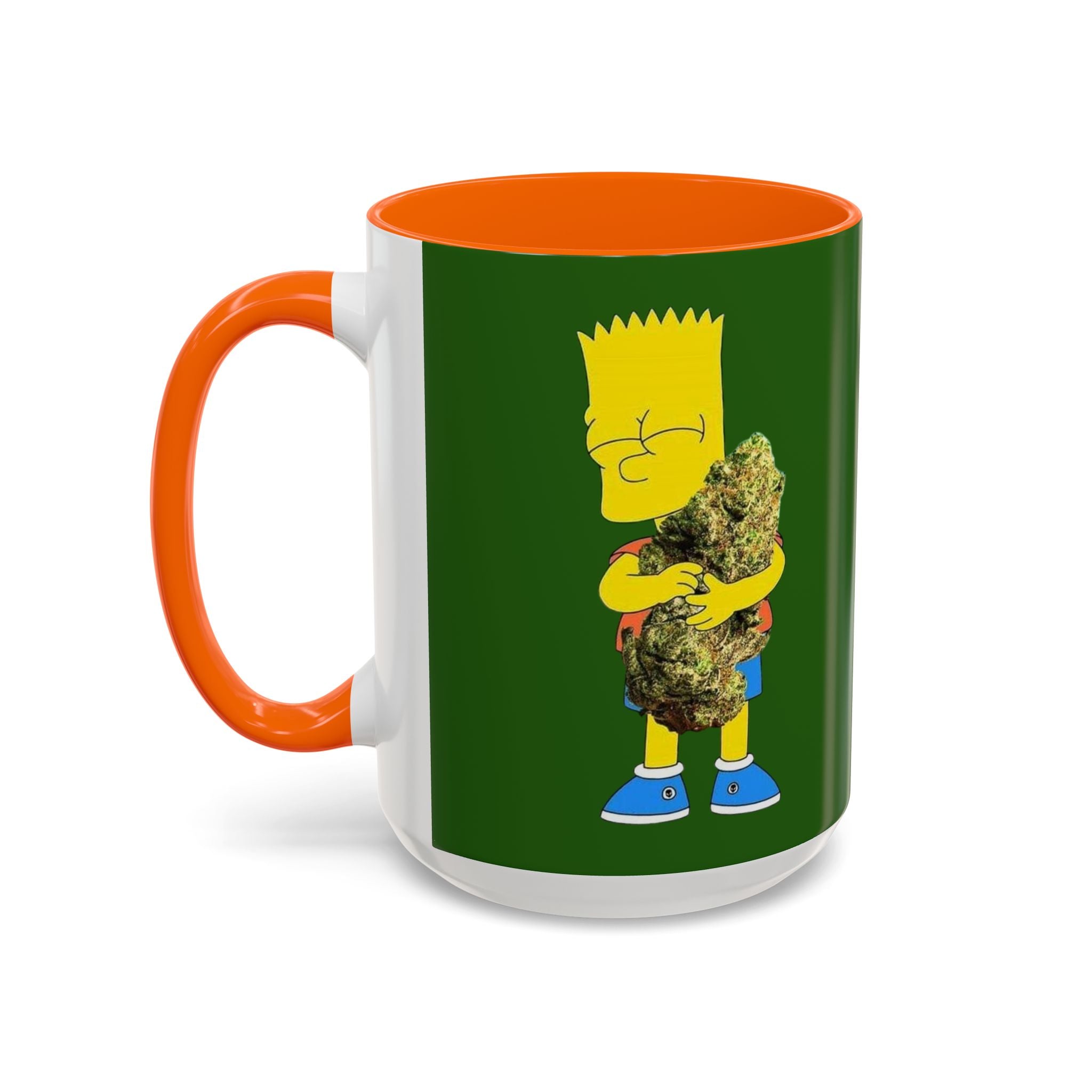 Leafy Green Lettering Accent Coffee Mug 11oz 15oz | Forest Background, Contrasting Handle