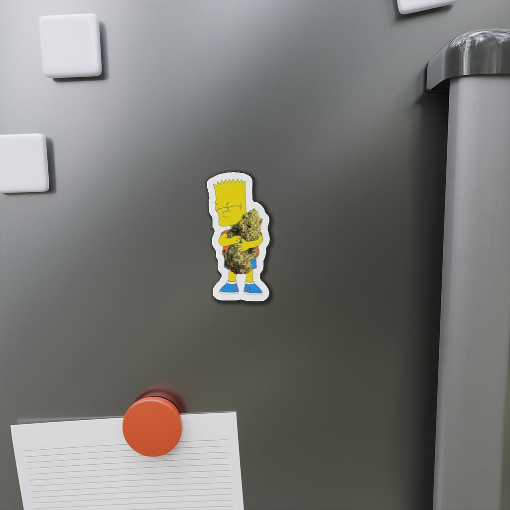 Cartoon Kid Hugging Giant Bud Die-Cut Magnet | Refrigerator Sticker