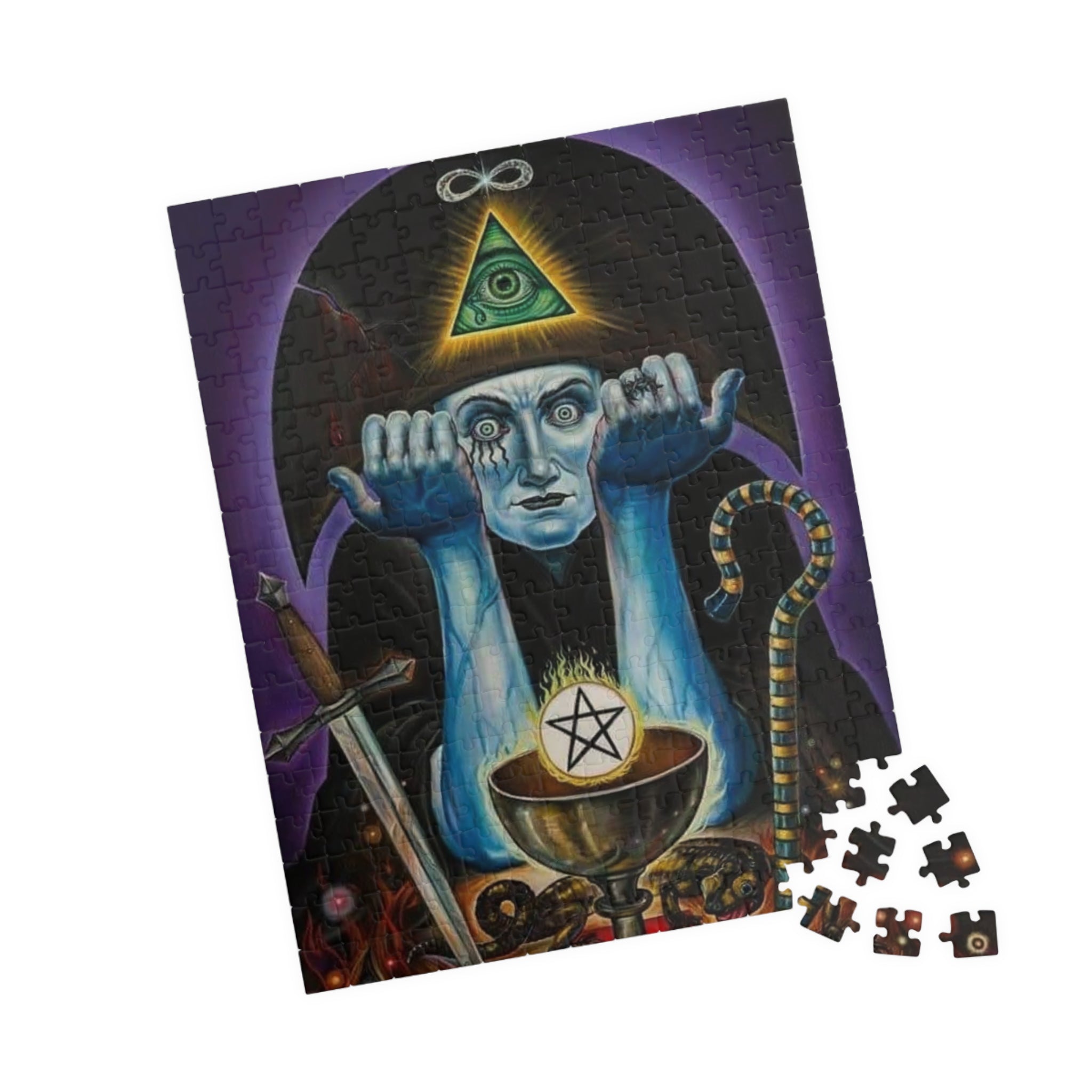 Occult Tarot Illustration Puzzle 520 Piece | Mystic Eye Pentagram Chalice Puzzle