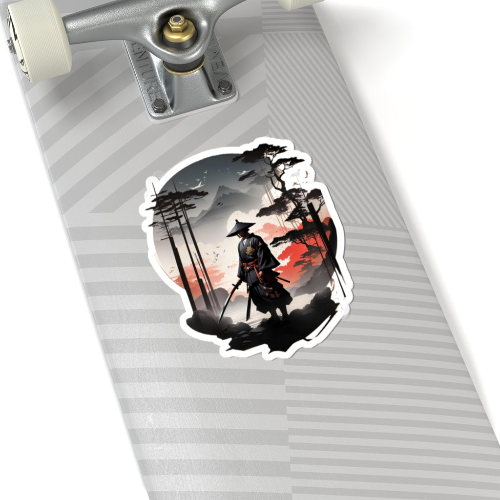 Samurai Silhouette Kiss-Cut Stickers | Japanese Landscape, Mountain & Sunset