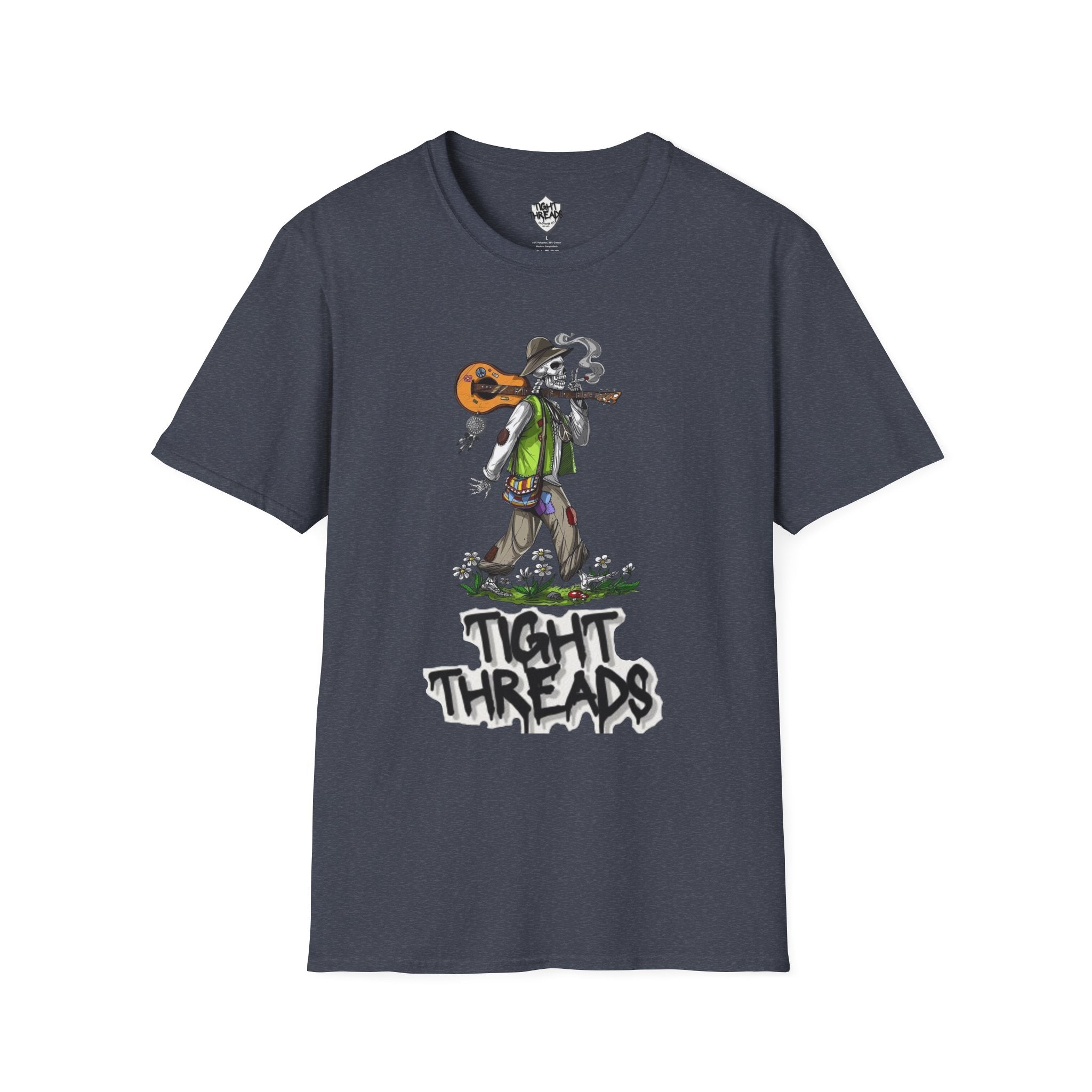 Festival Vibes Unisex Softstyle T-Shirt - Skull Guitar Graphic Tee, Music Lover Gift, Boho Apparel, Unisex Summer Shirt, Cool Casual Wear