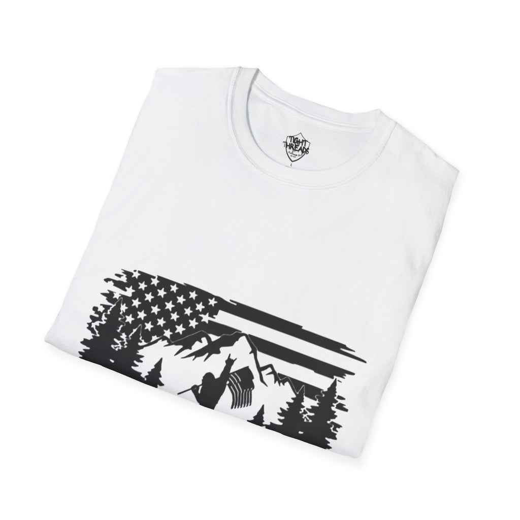 Bigfoot Forest Flag T-Shirt | Sasquatch Hiking Mountain Tee