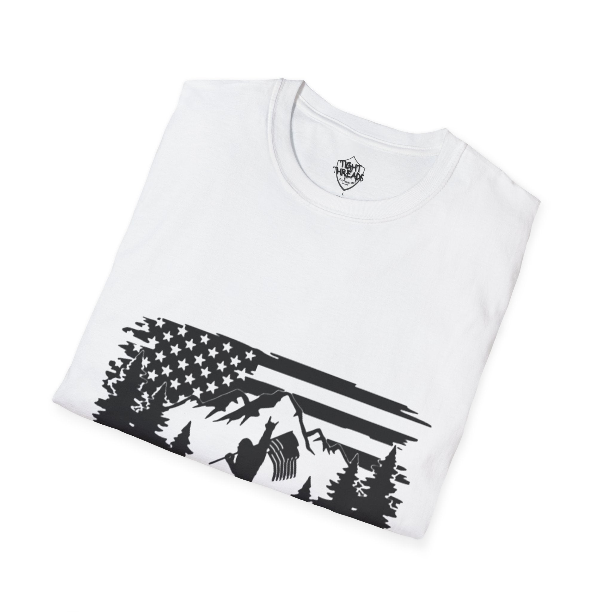 Bigfoot Forest Flag T-Shirt | Sasquatch Hiking Mountain Tee