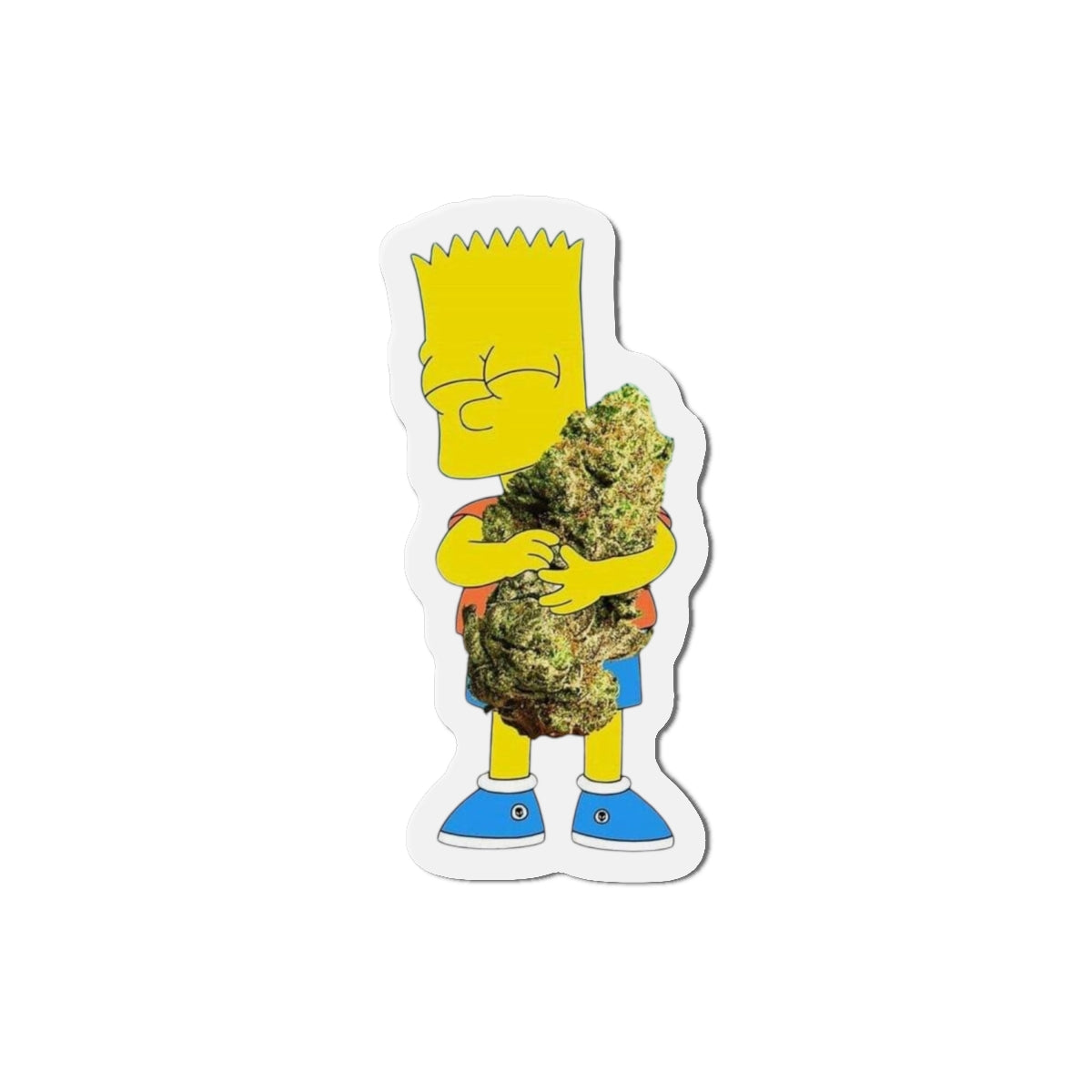 Cartoon Kid Hugging Giant Bud Die-Cut Magnet | Refrigerator Sticker