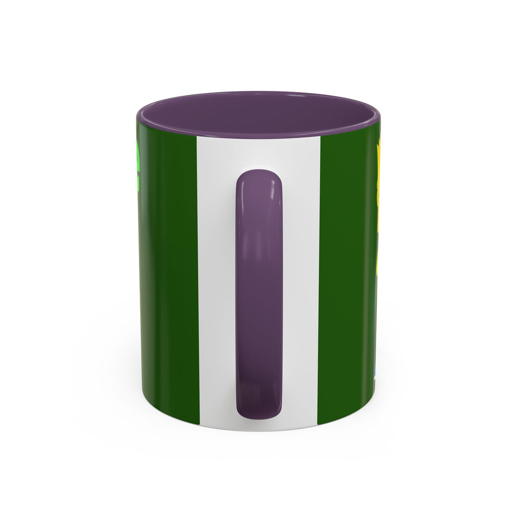 Leafy Green Lettering Accent Coffee Mug 11oz 15oz | Forest Background, Contrasting Handle