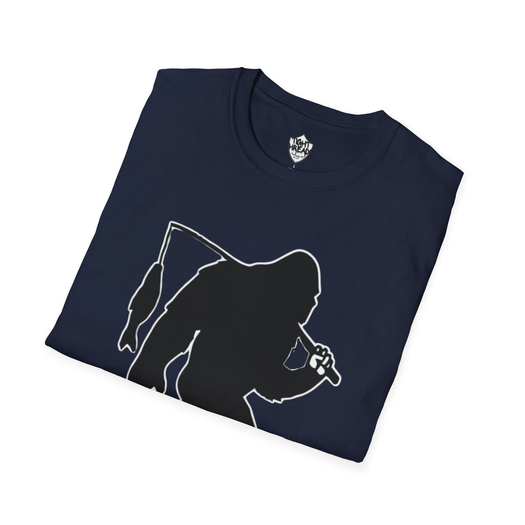 Bigfoot Fishing T-Shirt | Sasquatch Fisherman Silhouette