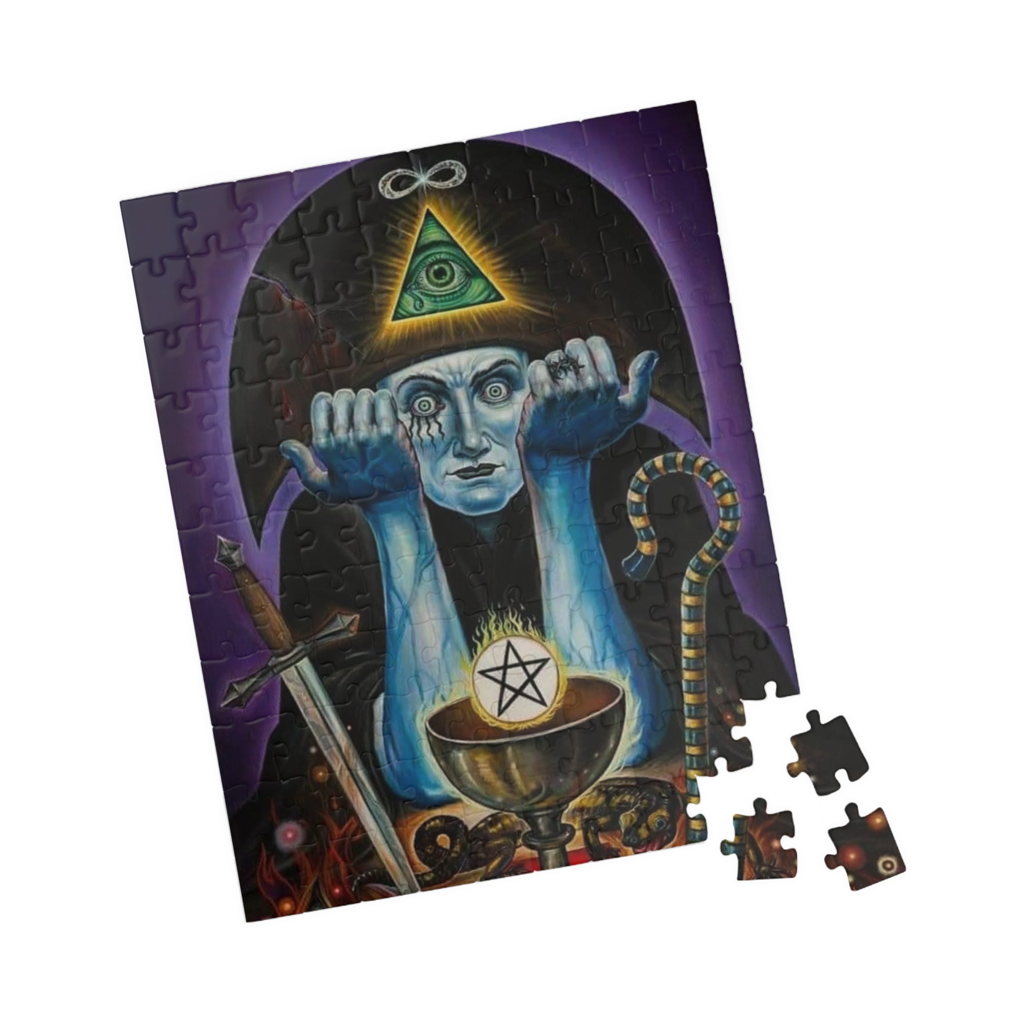 Occult Tarot Illustration Puzzle 520 Piece | Mystic Eye Pentagram Chalice Puzzle