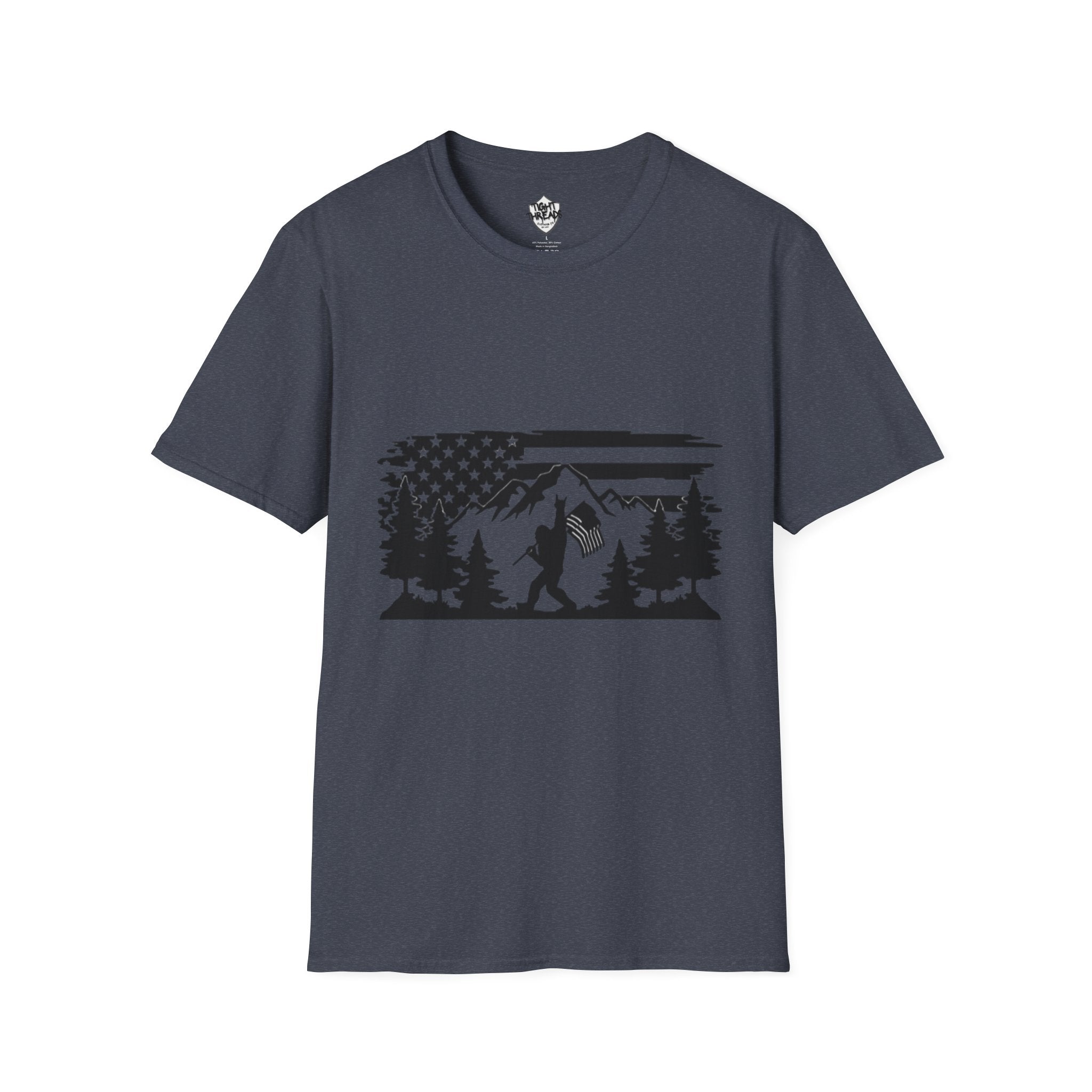 Bigfoot Forest Flag T-Shirt | Sasquatch Hiking Mountain Tee