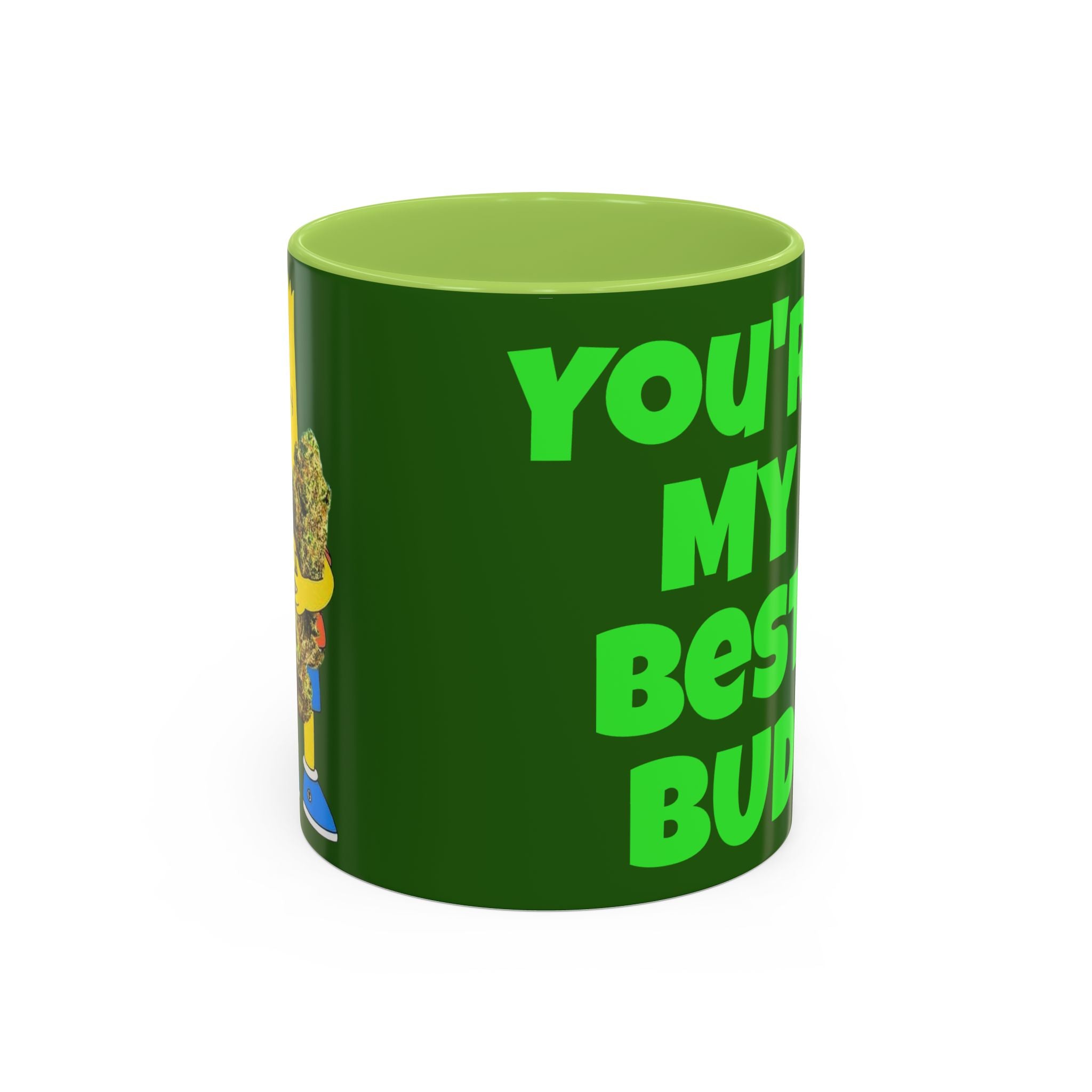 Leafy Green Lettering Accent Coffee Mug 11oz 15oz | Forest Background, Contrasting Handle