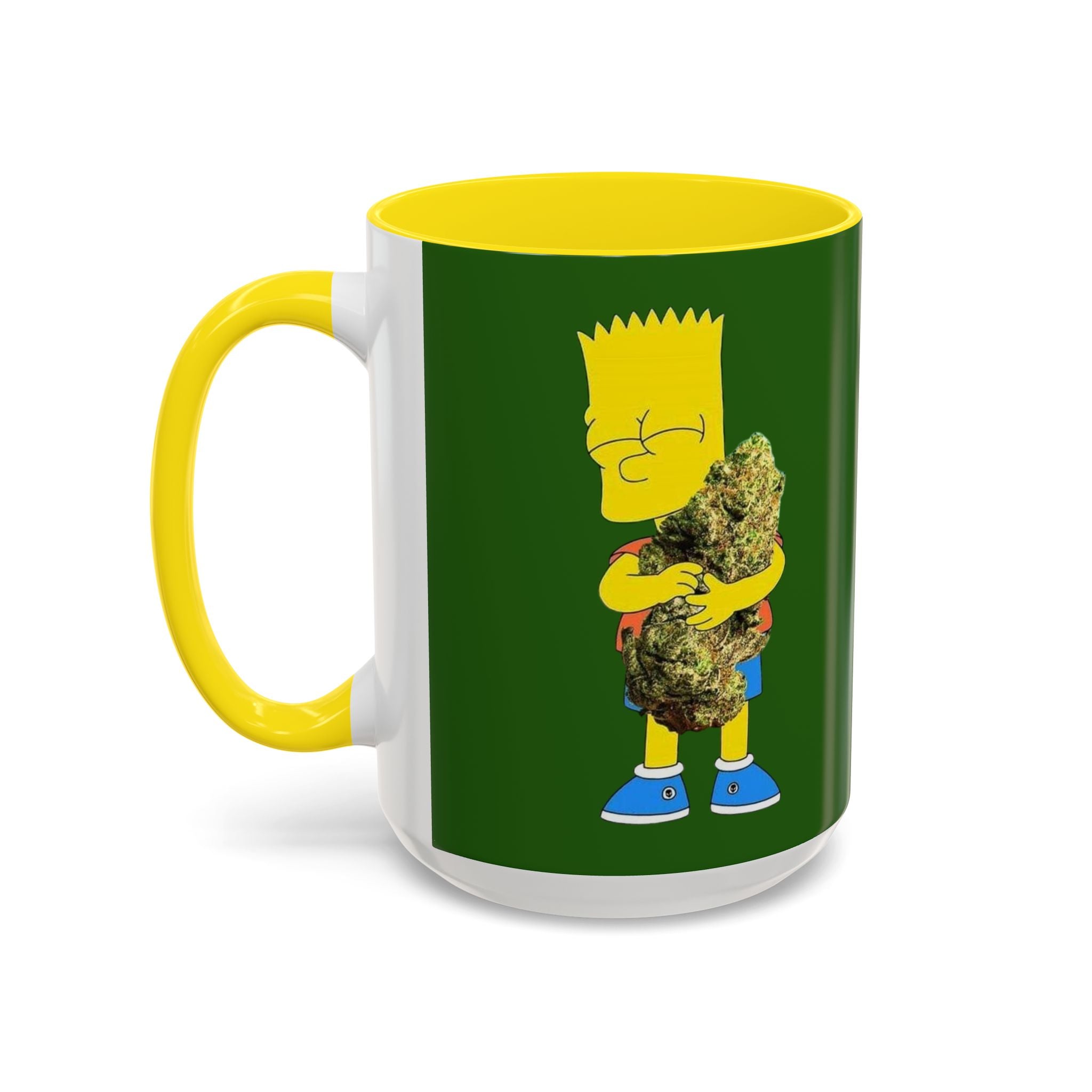Leafy Green Lettering Accent Coffee Mug 11oz 15oz | Forest Background, Contrasting Handle
