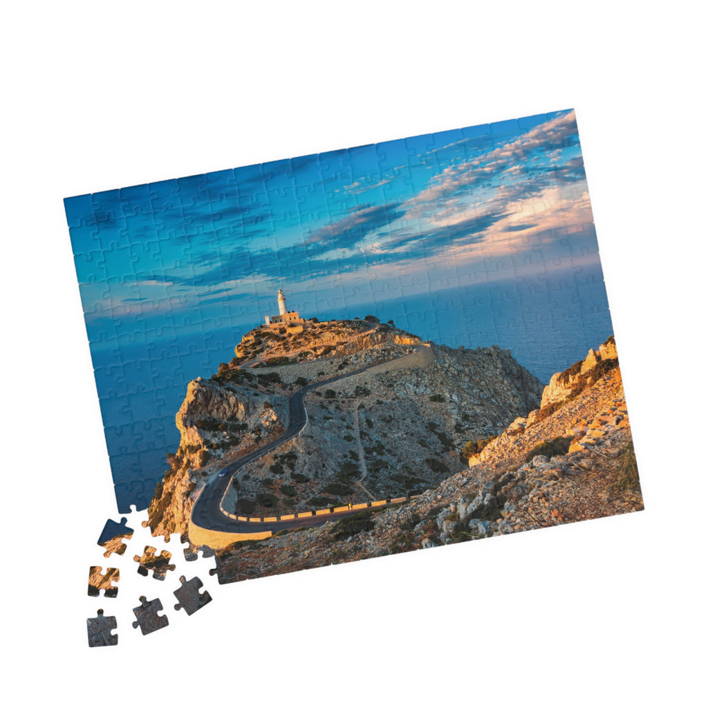 Coastal Lighthouse Cliff Road Puzzle 520-piece | Scenic Seascape Jigsaw