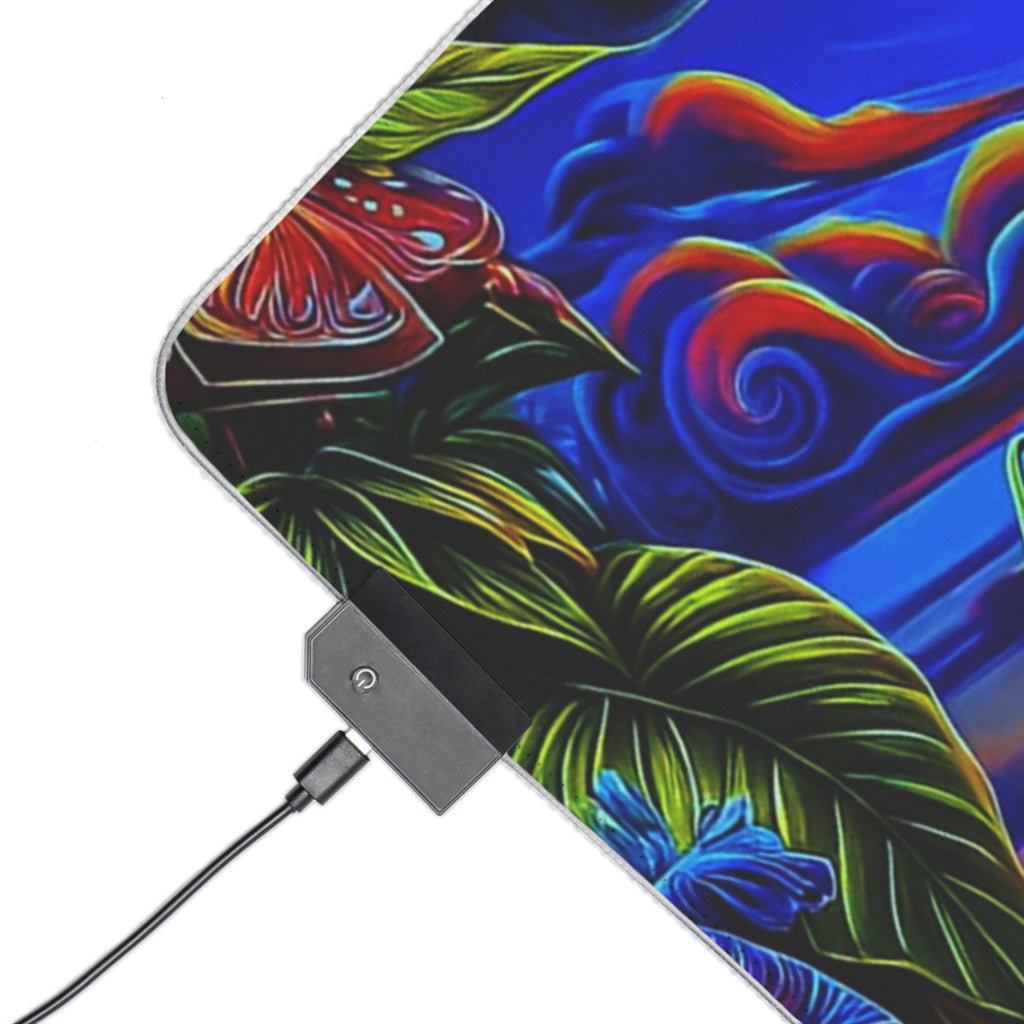 Psychedelic Sunset Mushroom Monkey LED Gaming Mouse Pad | Colorful Sunset Jungle