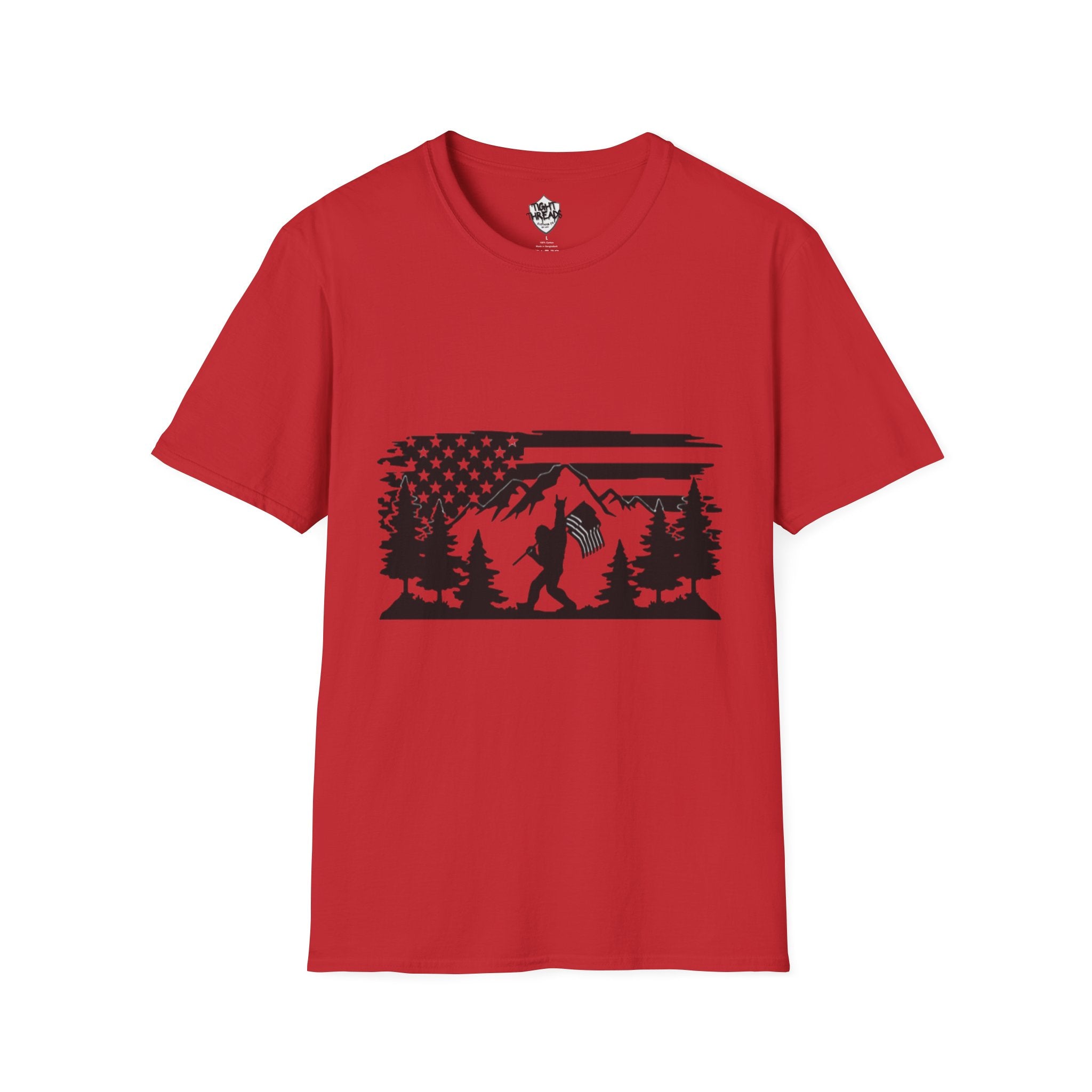 Bigfoot Forest Flag T-Shirt | Sasquatch Hiking Mountain Tee