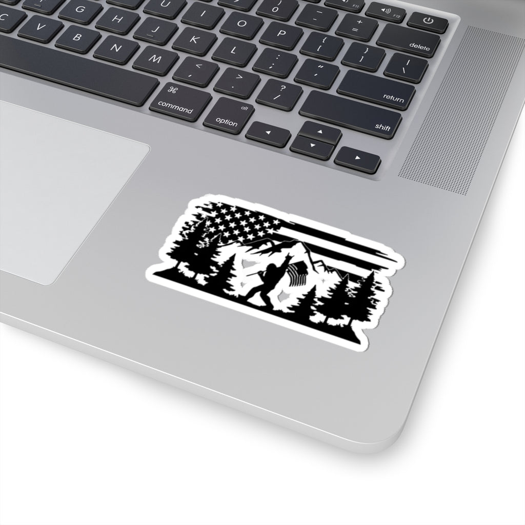 Sasquatch Hiker with American Flag Sticker | Kiss-Cut Sticker