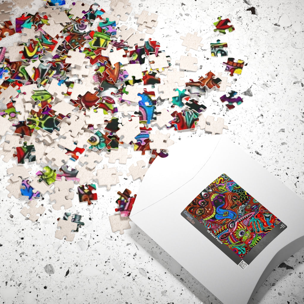 Psychedelic Monster Collage Puzzle 500+ Piece | Colorful Trippy Art Jigsaw