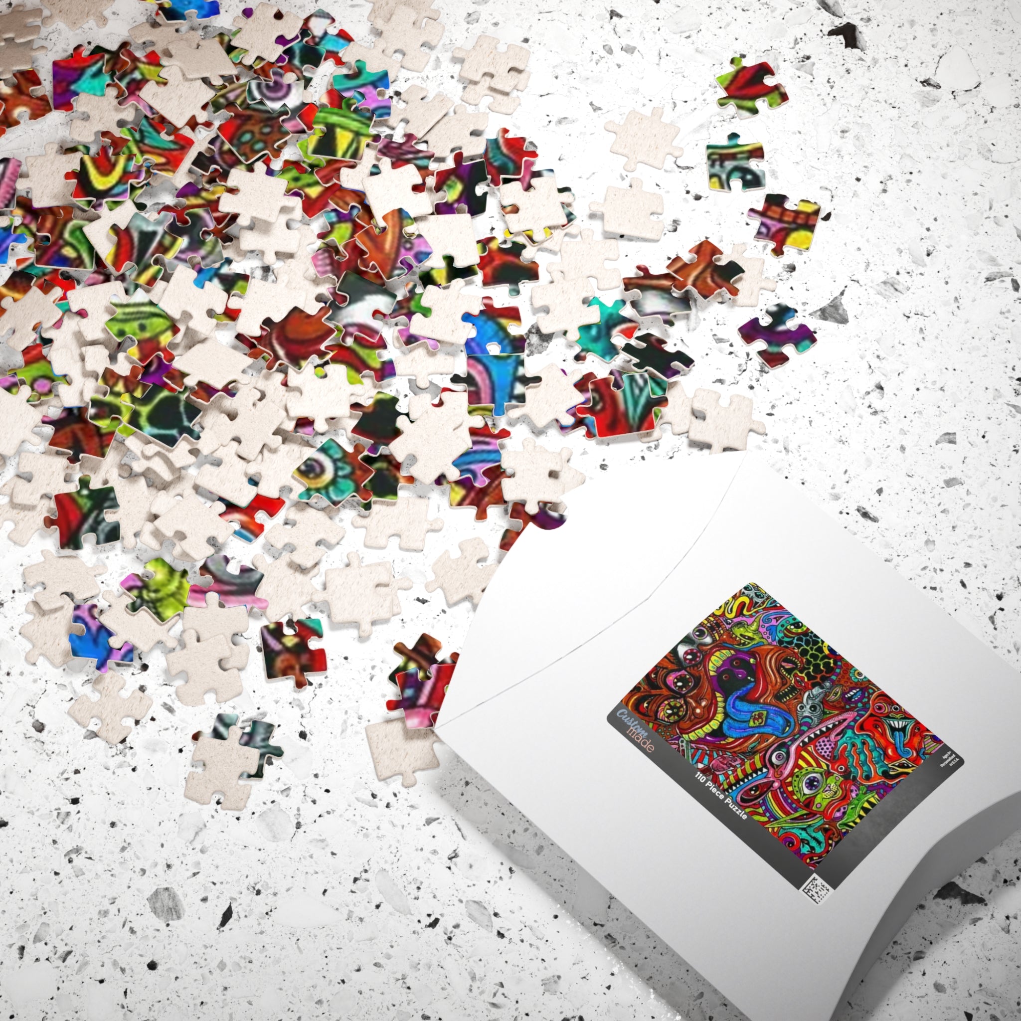 Psychedelic Monster Collage Puzzle 500+ Piece | Colorful Trippy Art Jigsaw