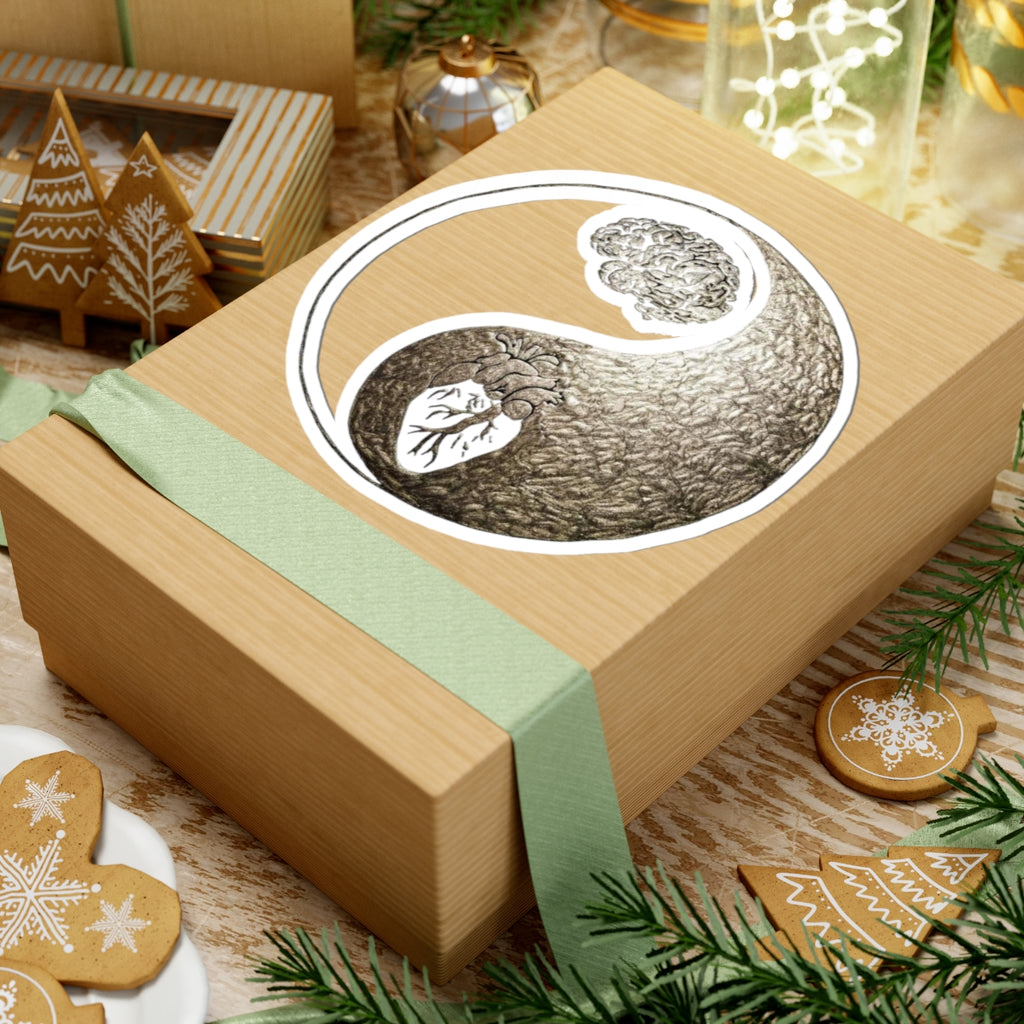 Yin Yang Kiss-Cut Stickers - Heart & Brain Design, Perfect for Laptops, Journals, Decor, Gifts, Mindfulness