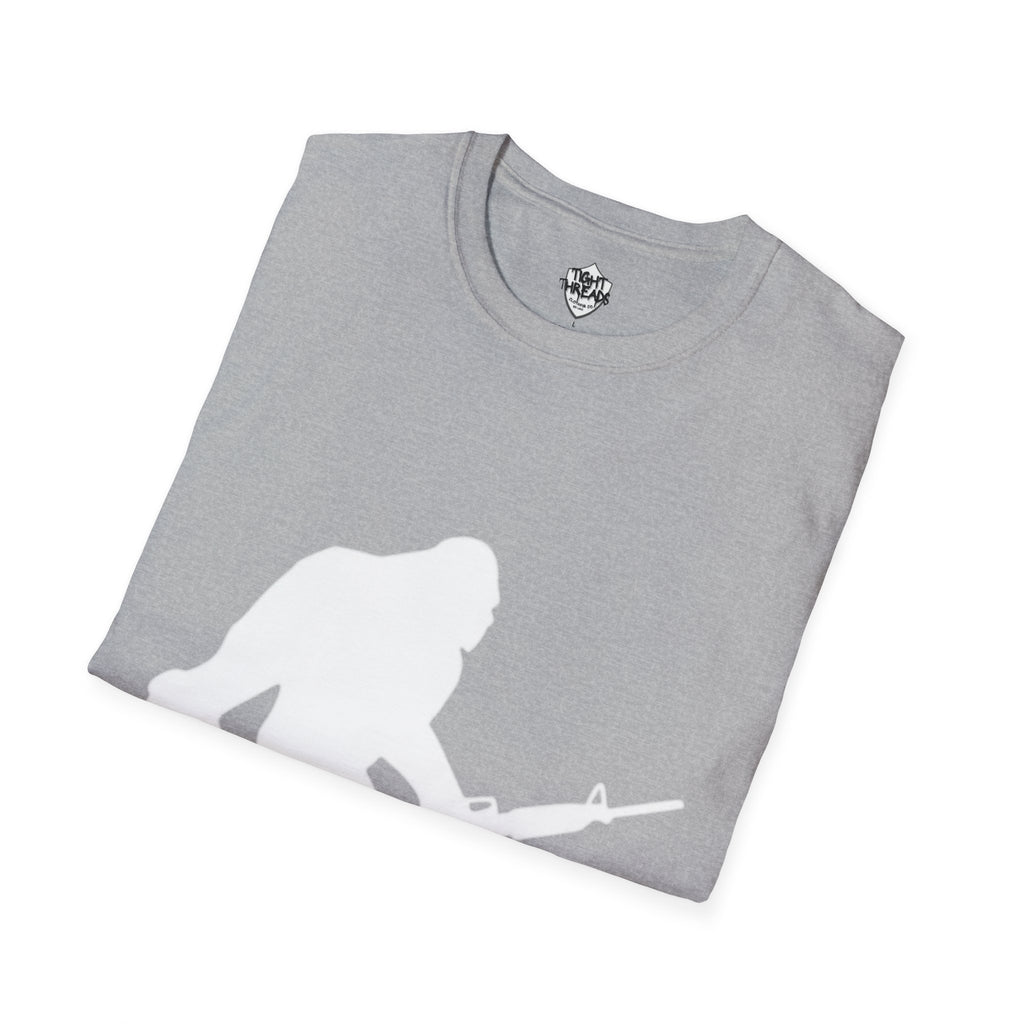 Sasquatch with Rifle T-Shirt | Bigfoot Hunting Silhouette Tee