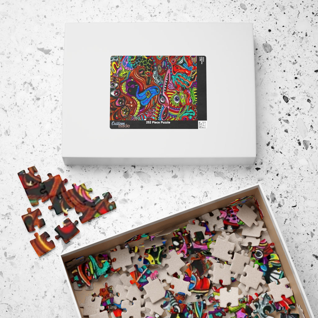 Psychedelic Monster Collage Puzzle 500+ Piece | Colorful Trippy Art Jigsaw