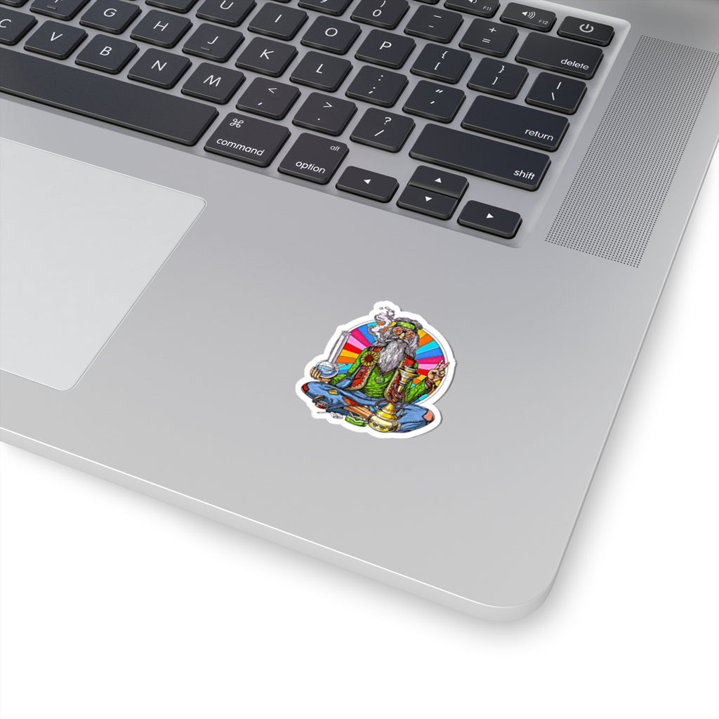 Meditating Stoner Wizard Kiss-Cut Stickers | Psychedelic Rainbow