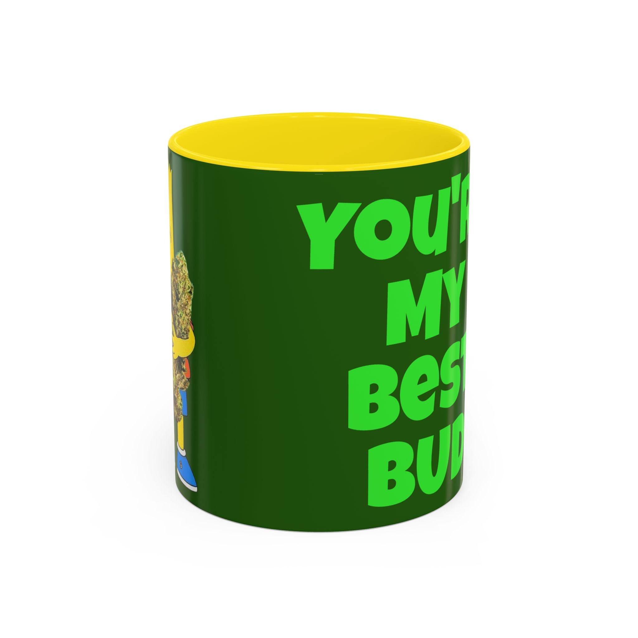Leafy Green Lettering Accent Coffee Mug 11oz 15oz | Forest Background, Contrasting Handle