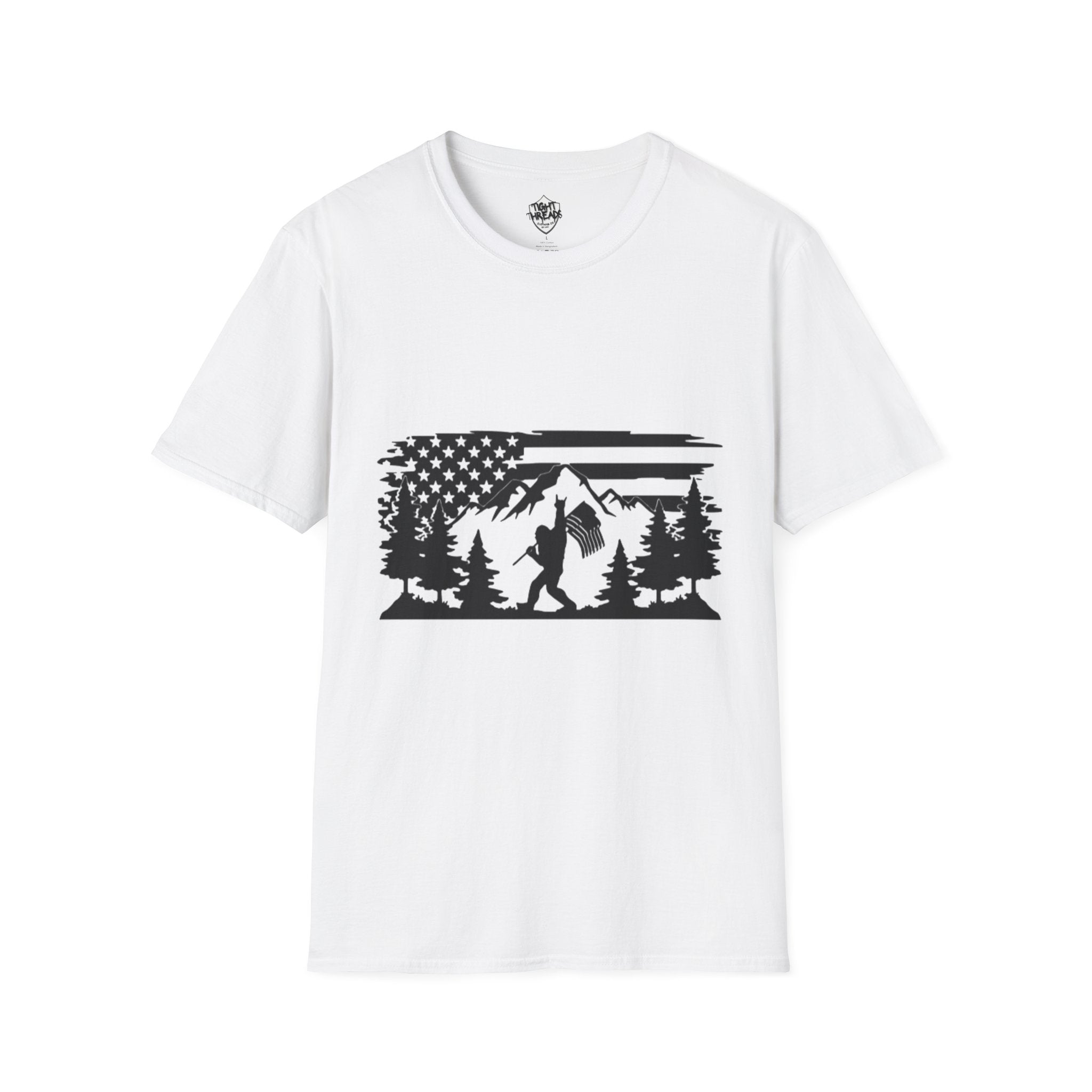 Bigfoot Forest Flag T-Shirt | Sasquatch Hiking Mountain Tee