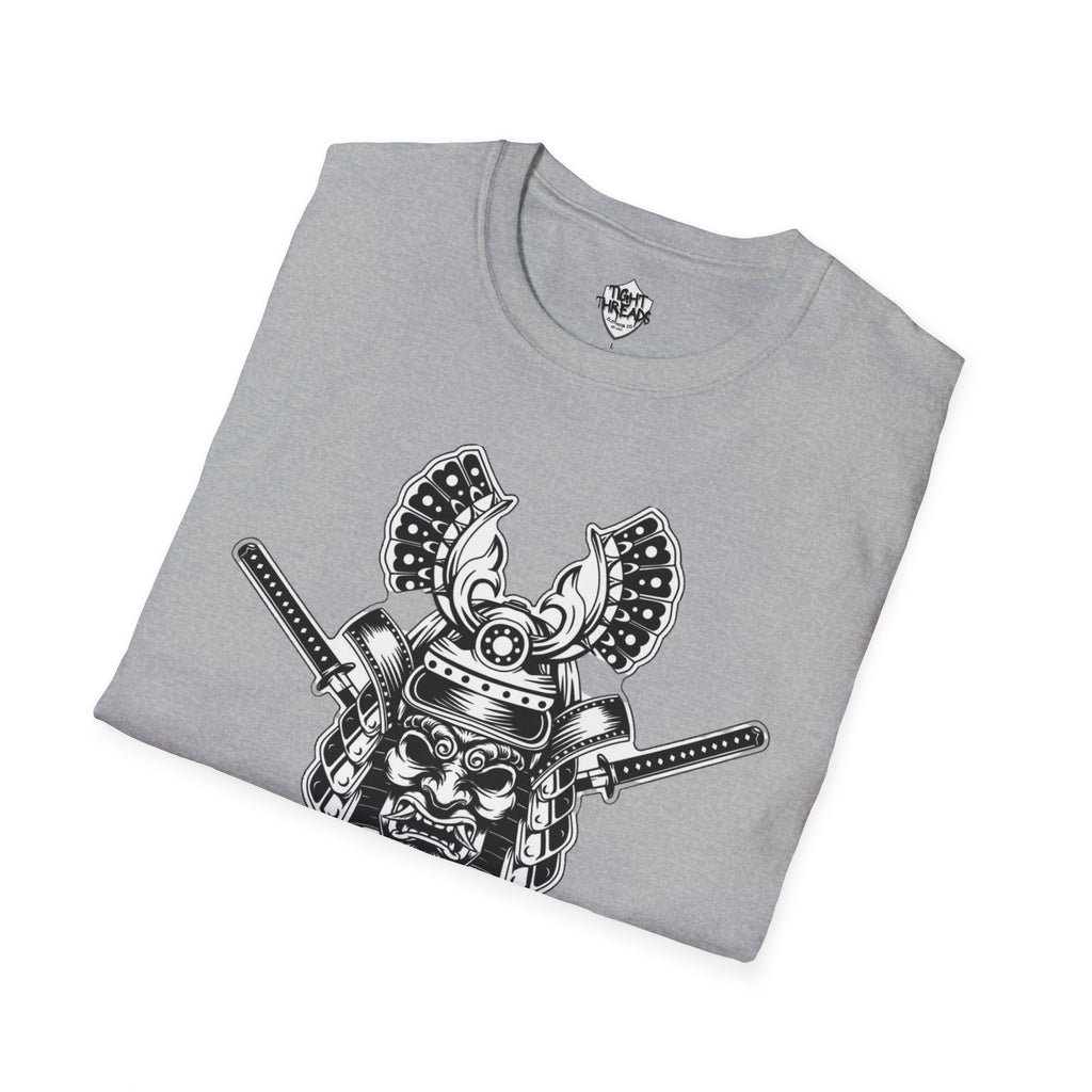 Samurai Skull Graphic T-Shirt, Unisex Softstyle Tee, Edgy Streetwear, Perfect for Anime Fans, Casual Wear, Birthday Gift