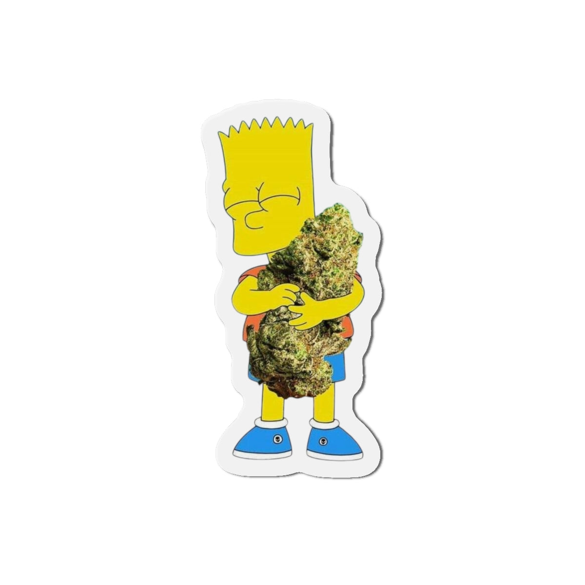 Cartoon Kid Hugging Giant Bud Die-Cut Magnet | Refrigerator Sticker