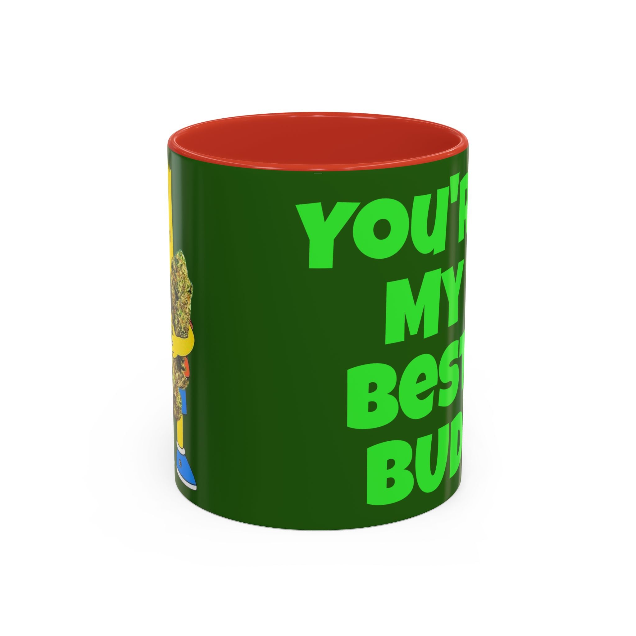 Leafy Green Lettering Accent Coffee Mug 11oz 15oz | Forest Background, Contrasting Handle