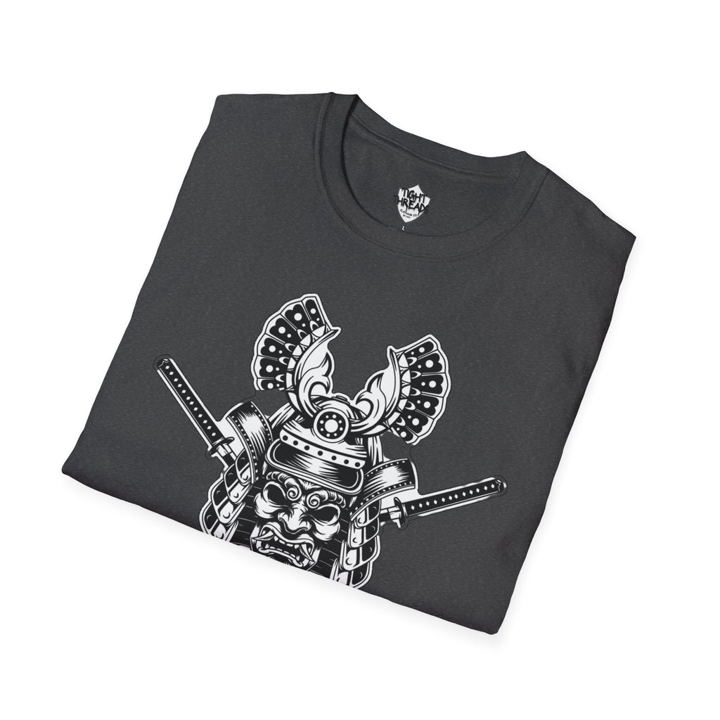 Samurai Skull Graphic T-Shirt, Unisex Softstyle Tee, Edgy Streetwear, Perfect for Anime Fans, Casual Wear, Birthday Gift