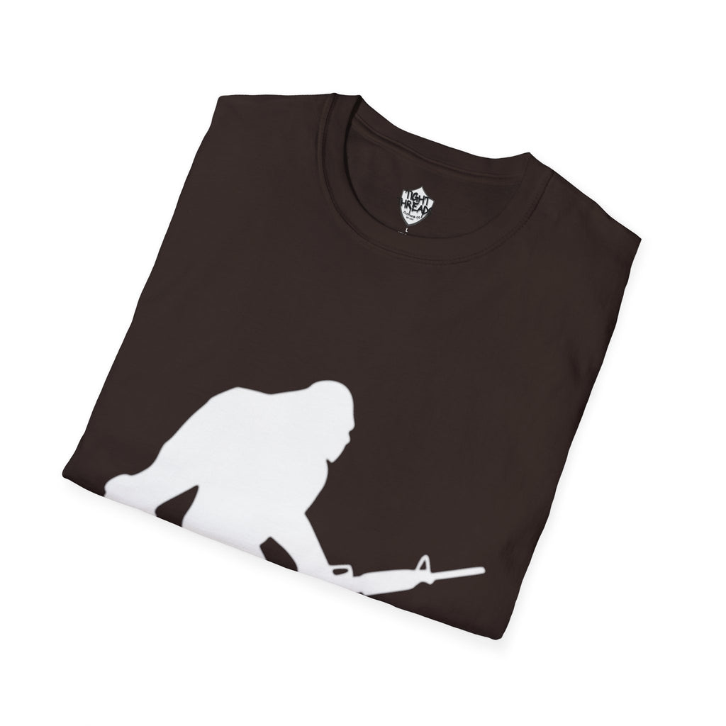 Sasquatch with Rifle T-Shirt | Bigfoot Hunting Silhouette Tee