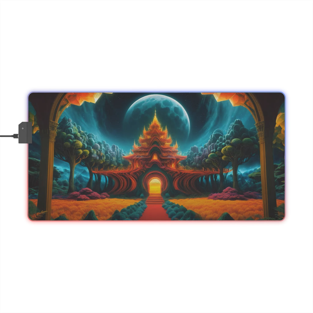 Mystic Temple at Moonlight LED Gaming Mouse Pad | Fantasy Landscape, RGB Edge