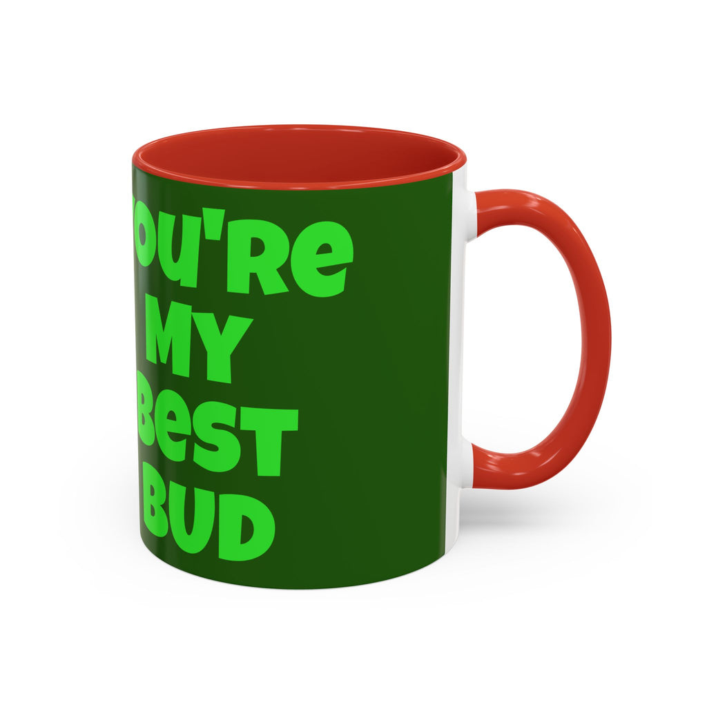 Leafy Green Lettering Accent Coffee Mug 11oz 15oz | Forest Background, Contrasting Handle