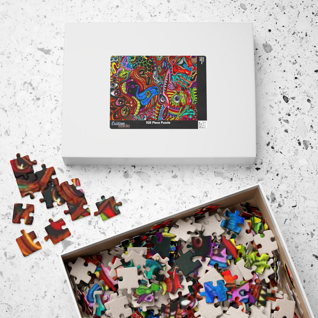 Psychedelic Monster Collage Puzzle 500+ Piece | Colorful Trippy Art Jigsaw