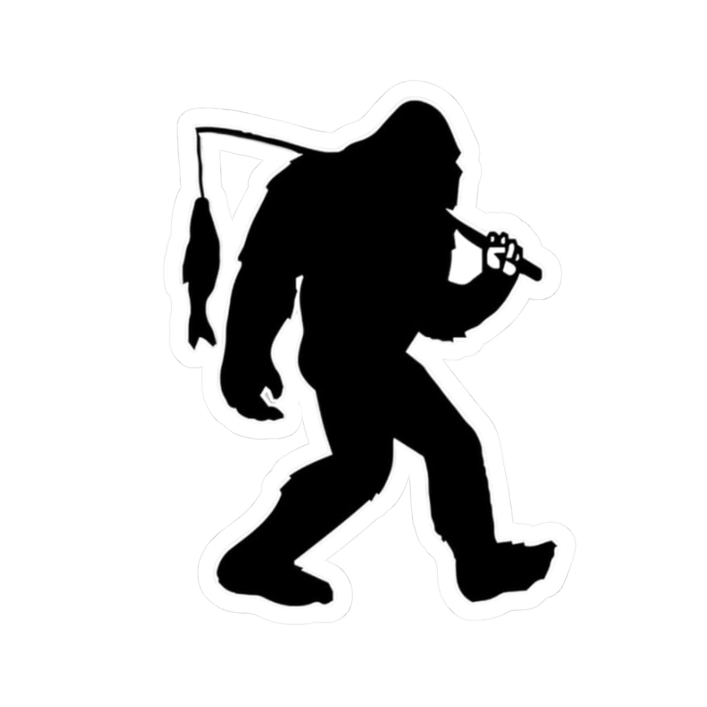 Bigfoot Silhouette with Fish Sticker | Kiss-Cut Sticker