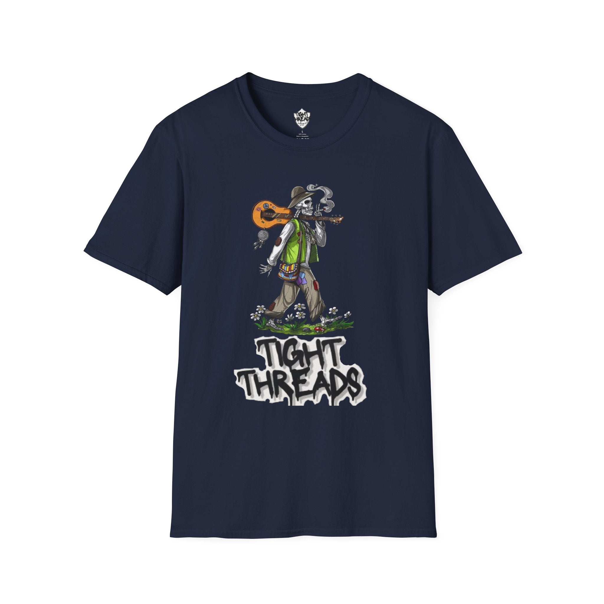 Festival Vibes Unisex Softstyle T-Shirt - Skull Guitar Graphic Tee, Music Lover Gift, Boho Apparel, Unisex Summer Shirt, Cool Casual Wear